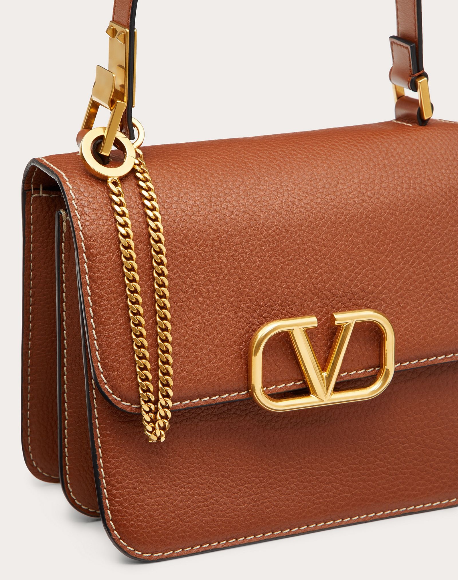 VSLING Grainy Calfskin Shoulder Bag with Contrast Stitching - 5