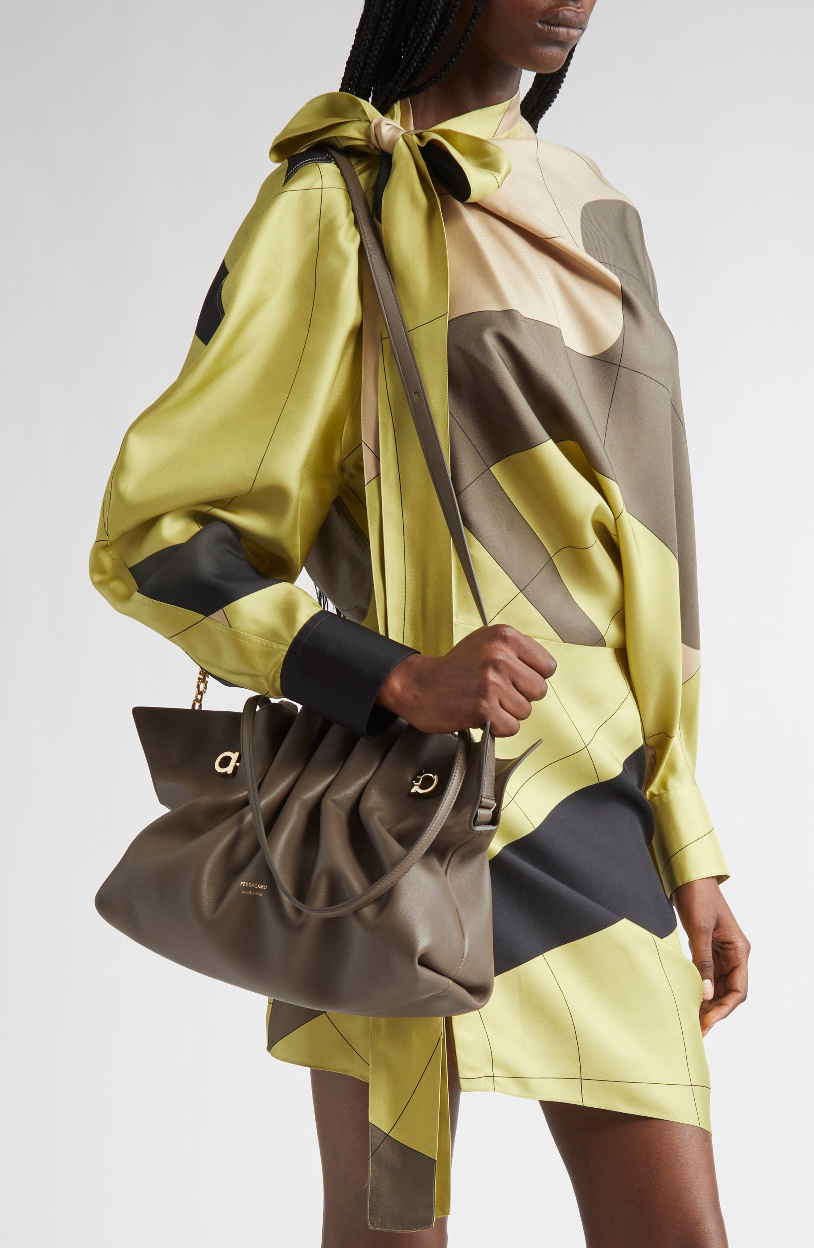 FERRAGAMO Medium Gancio Piercing Soft Leather Shoulder Bag in Concrete at Nordstrom - 3