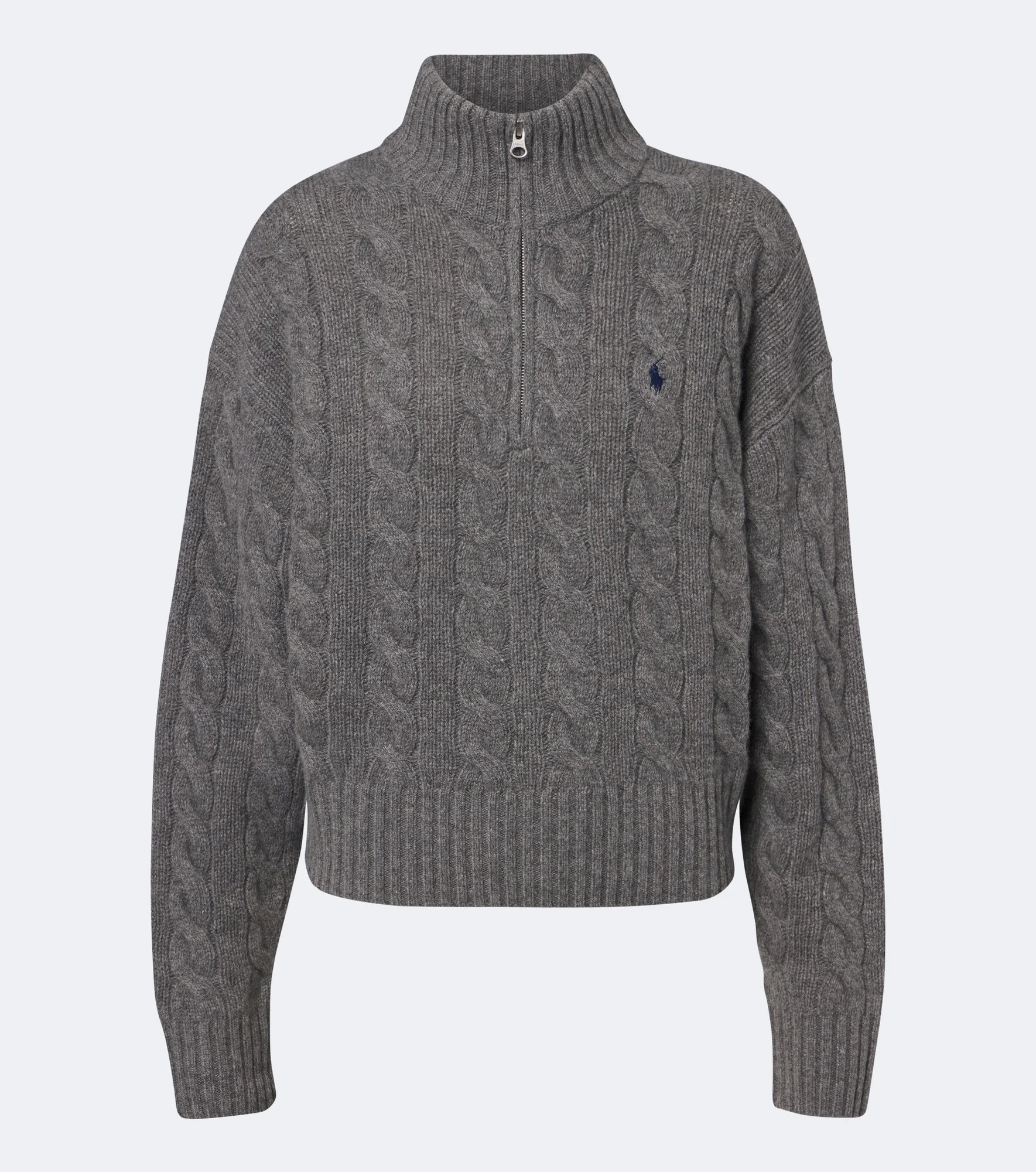 Cable-knit wool-blend half-zip sweater - 1