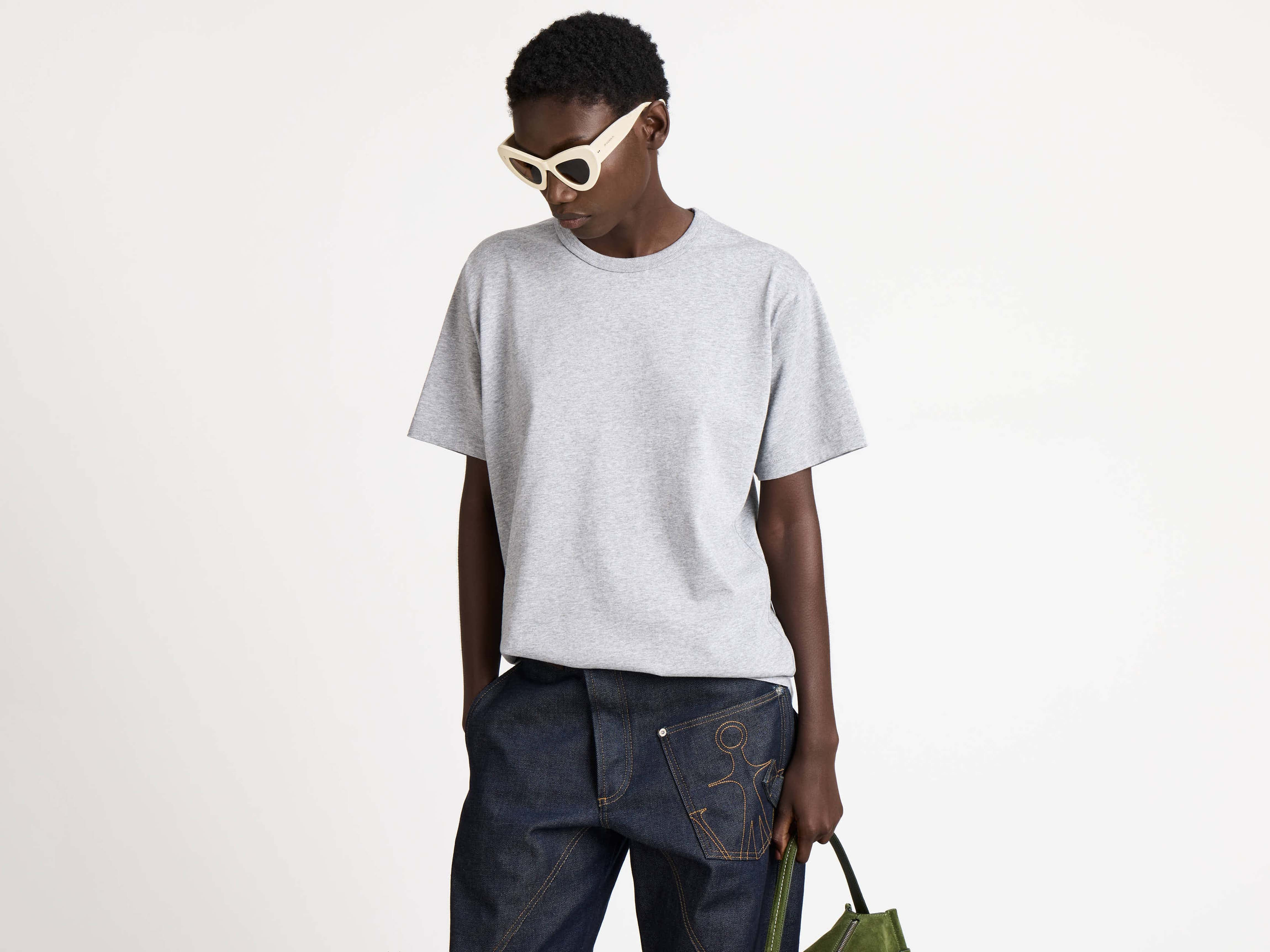 EMBROIDERED ANCHOR T-SHIRT IN MID GREY MELANGE - 4