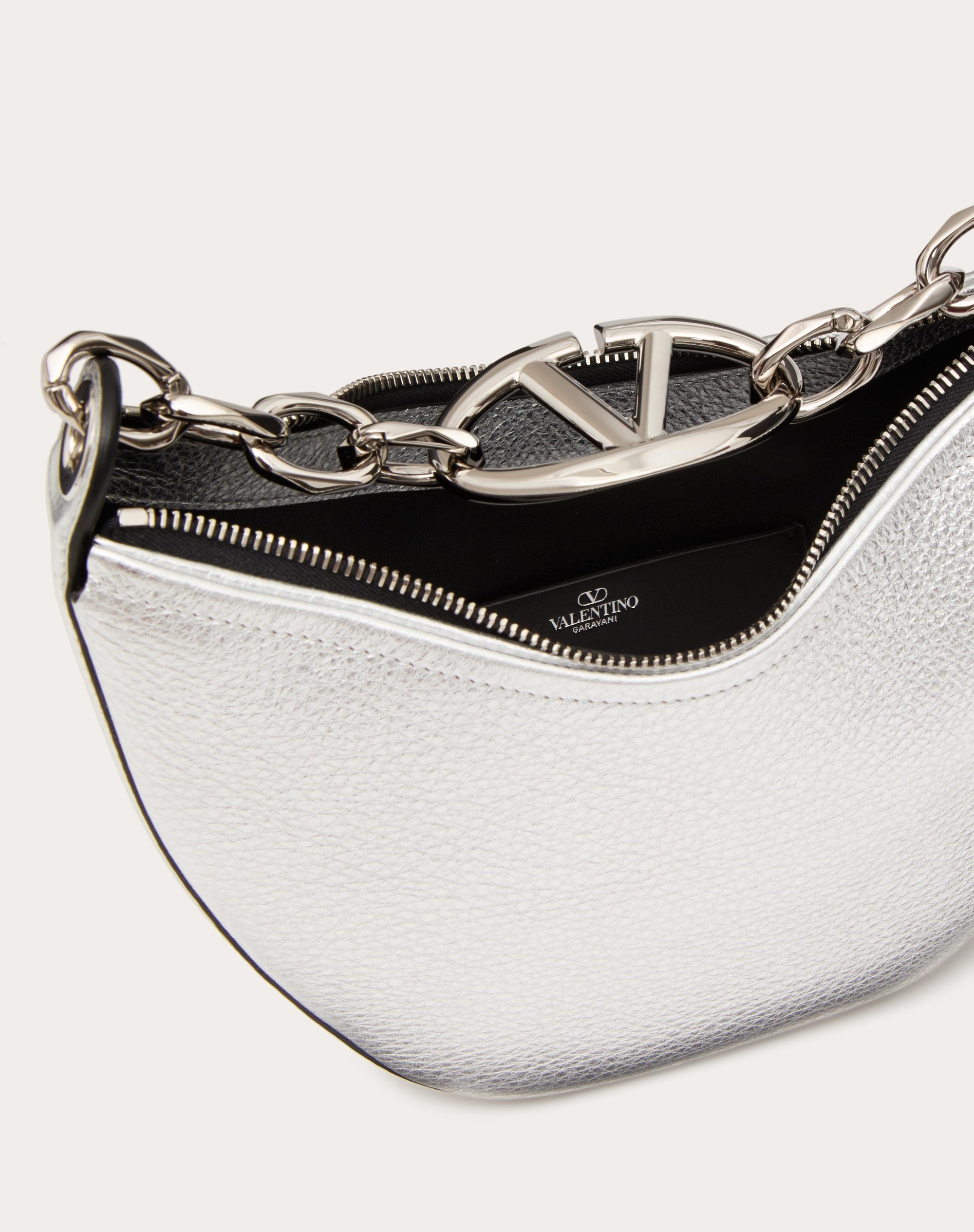 VLOGO MOON MINI HOBO BAG IN METALLIC GRAINY CALFSKIN WITH CHAIN - 7