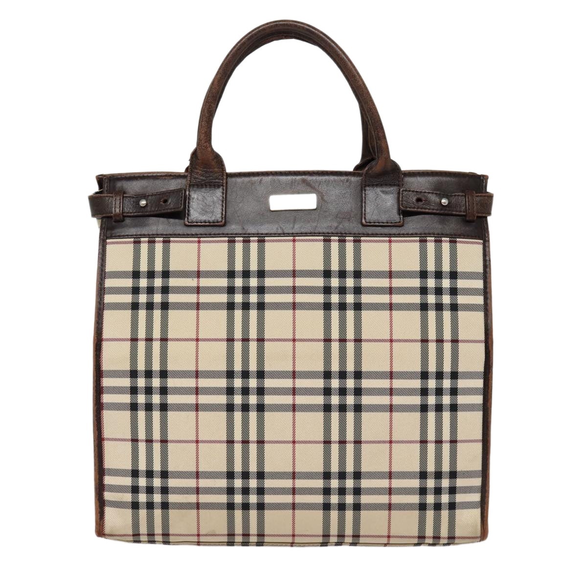 Burberry Nova Check Hand Bag Canvas Beige Silver - 13