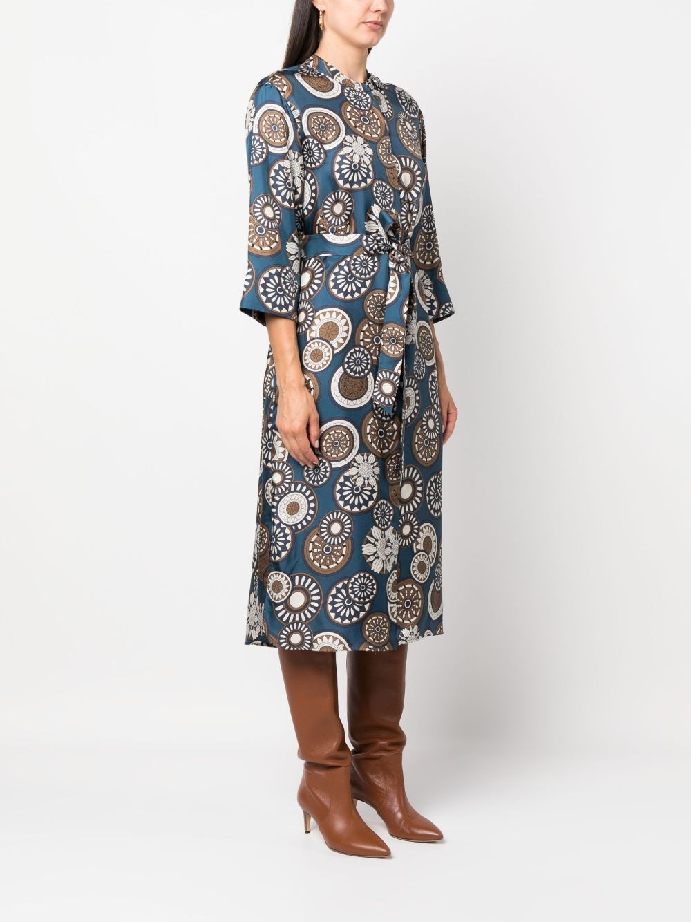 graphic-print belted silk midi dress - 3