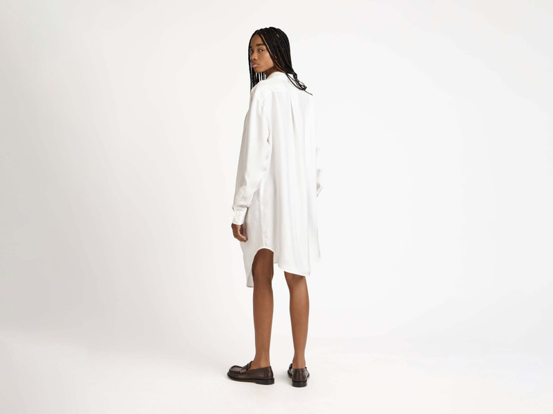 JW Anderson WOMENS TUXEDO DRAPE SILK DRESS IN OFF-WHITE outlook