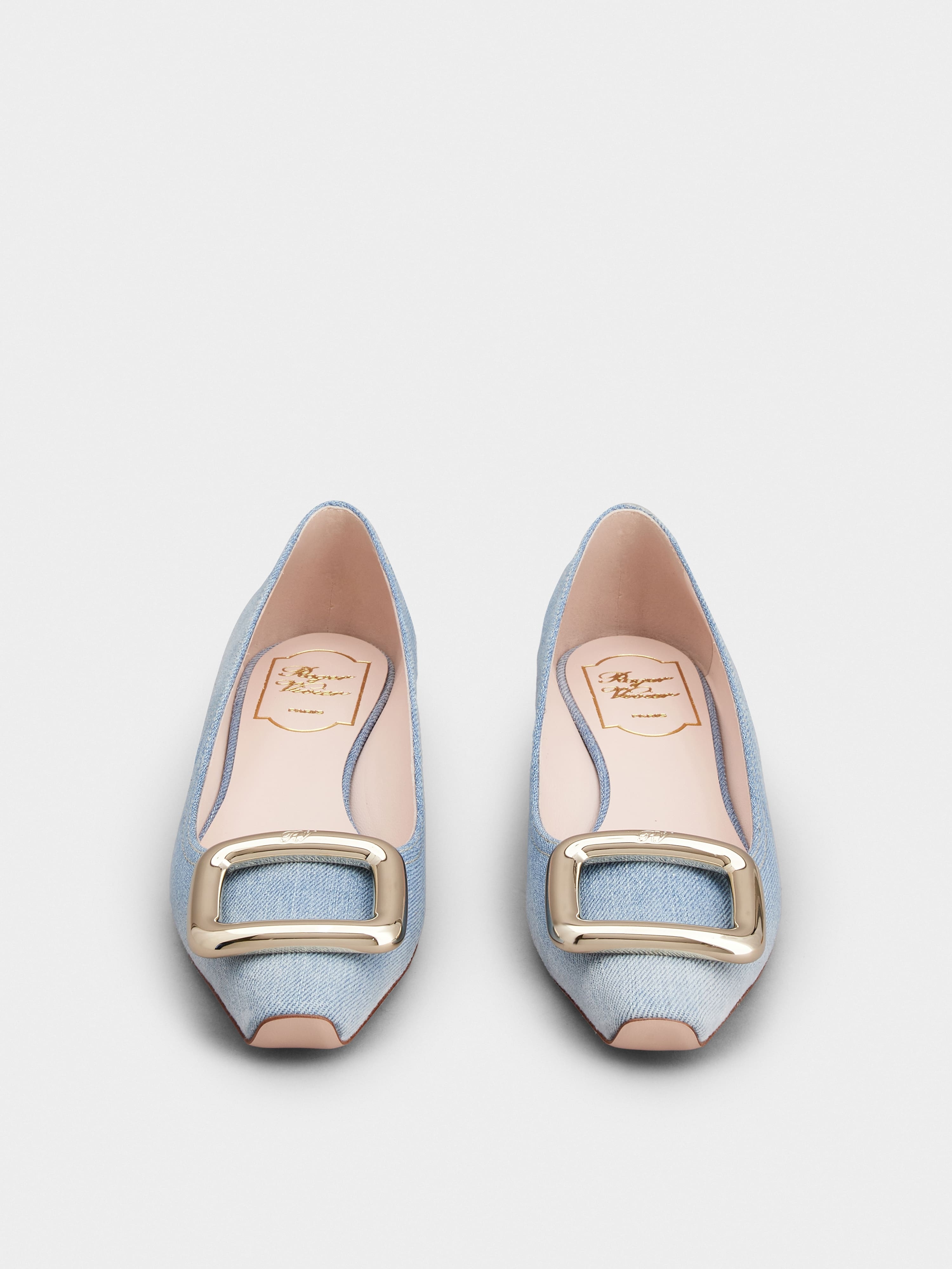 Viv' Choc Metal Buckle Ballerinas in Denim - 7