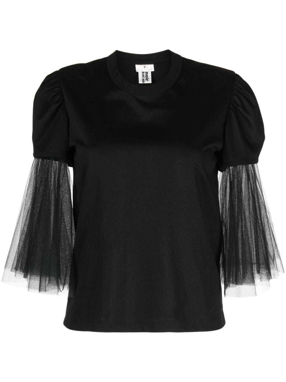 tulle-sleeves cotton T-shirt - 1