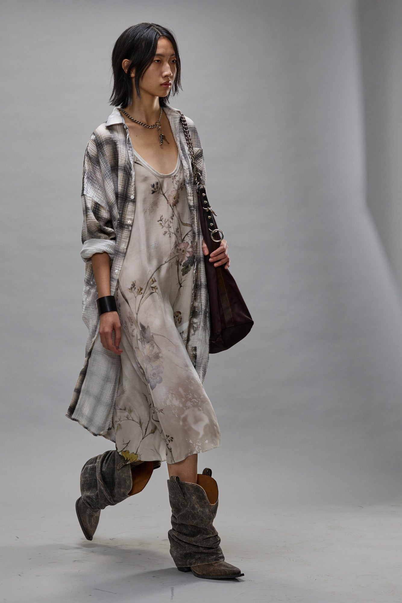 JUMBO SHIRTDRESS - PRINTED GREY PLAID - 1