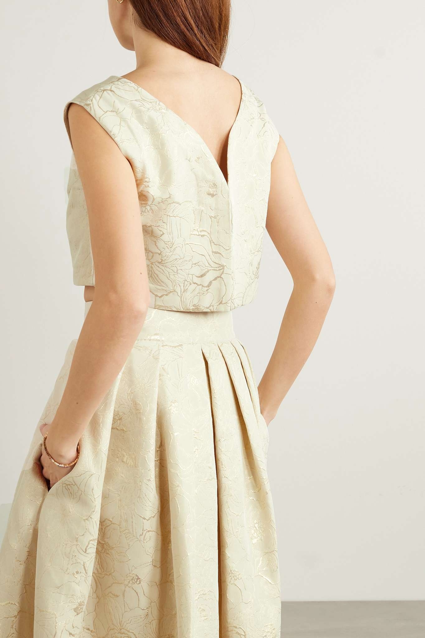 Richard cropped metallic floral brocade top - 3