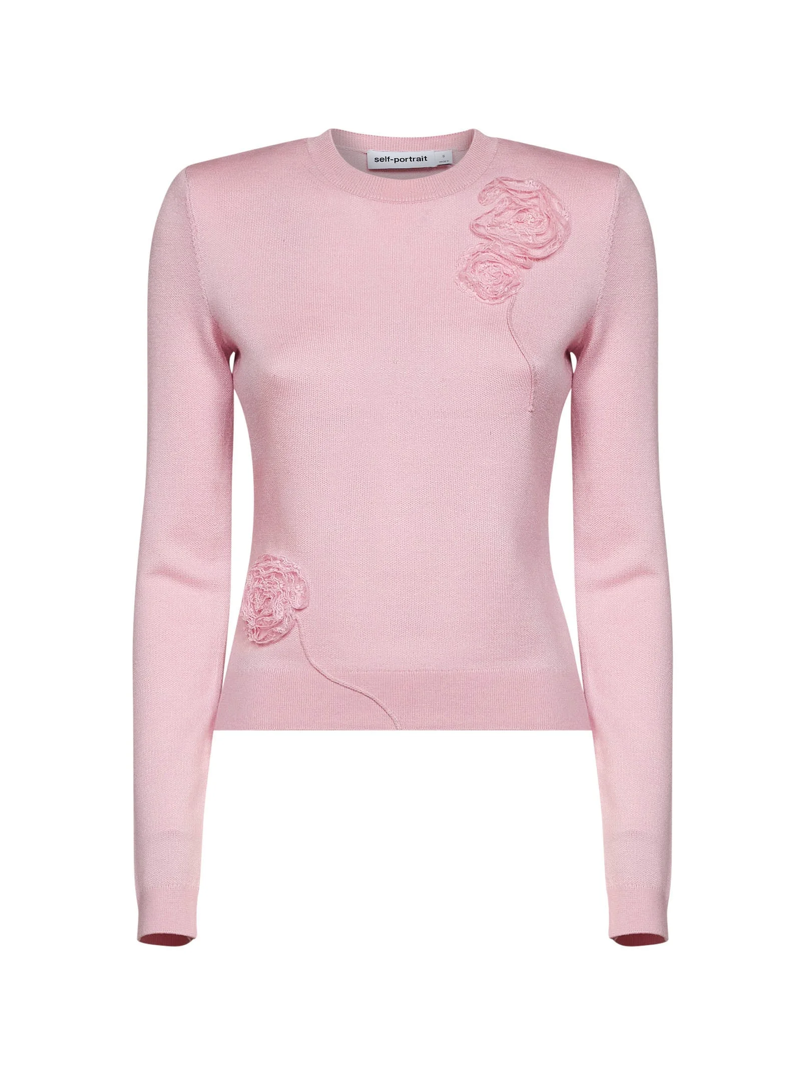 Self Portrait Women Pink Knit Jumper With Flowers Detail - 1