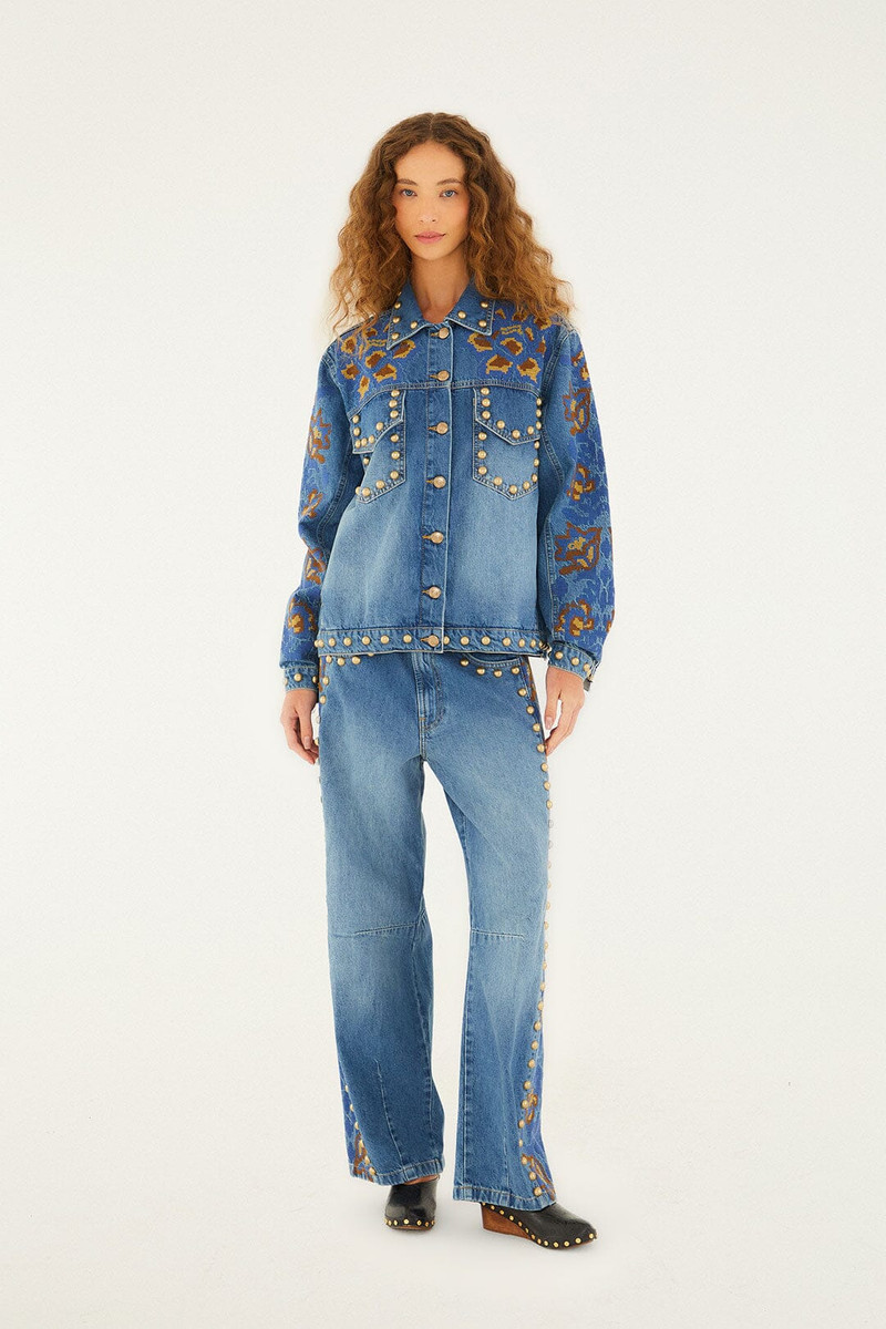FARM RIO Denim Metal Details Embroidered Jacket outlook