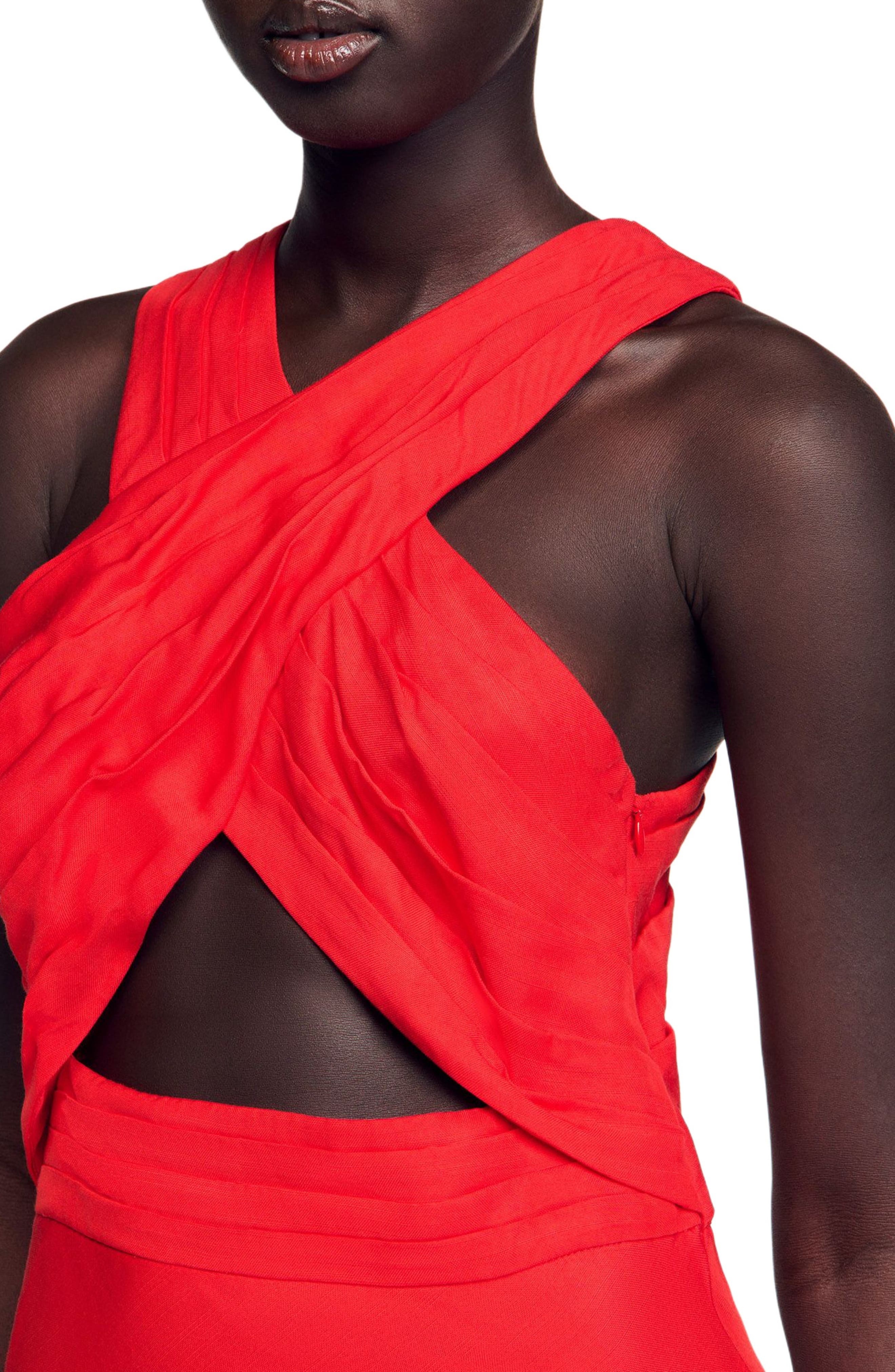 SANDRO Long wraparound dress in Red at Nordstrom - 4