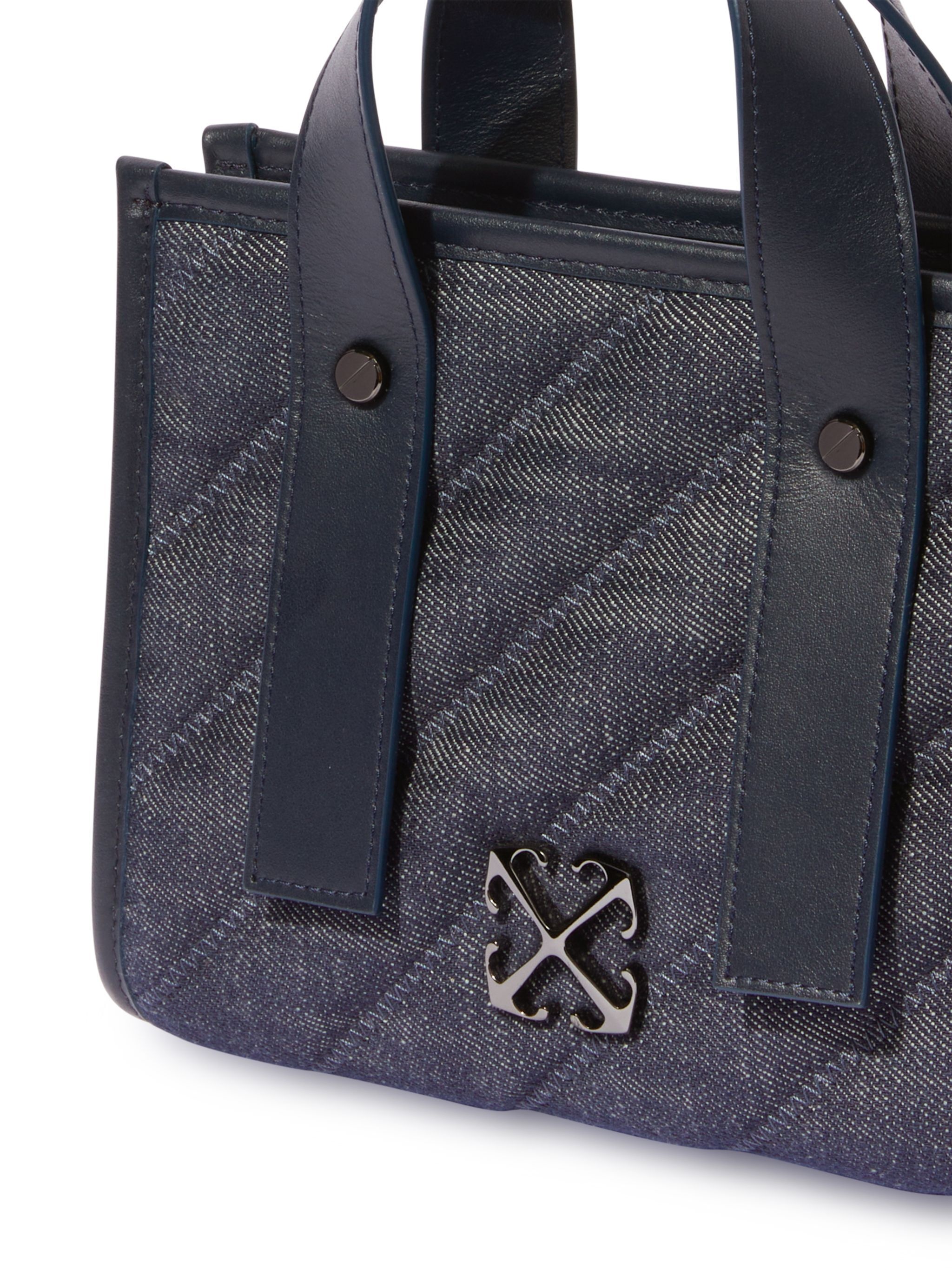Dark Blue Quilted Denim Tote Bag - 7