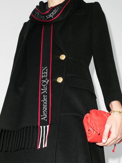 Alexander McQueen logo-tape fringed scarf outlook