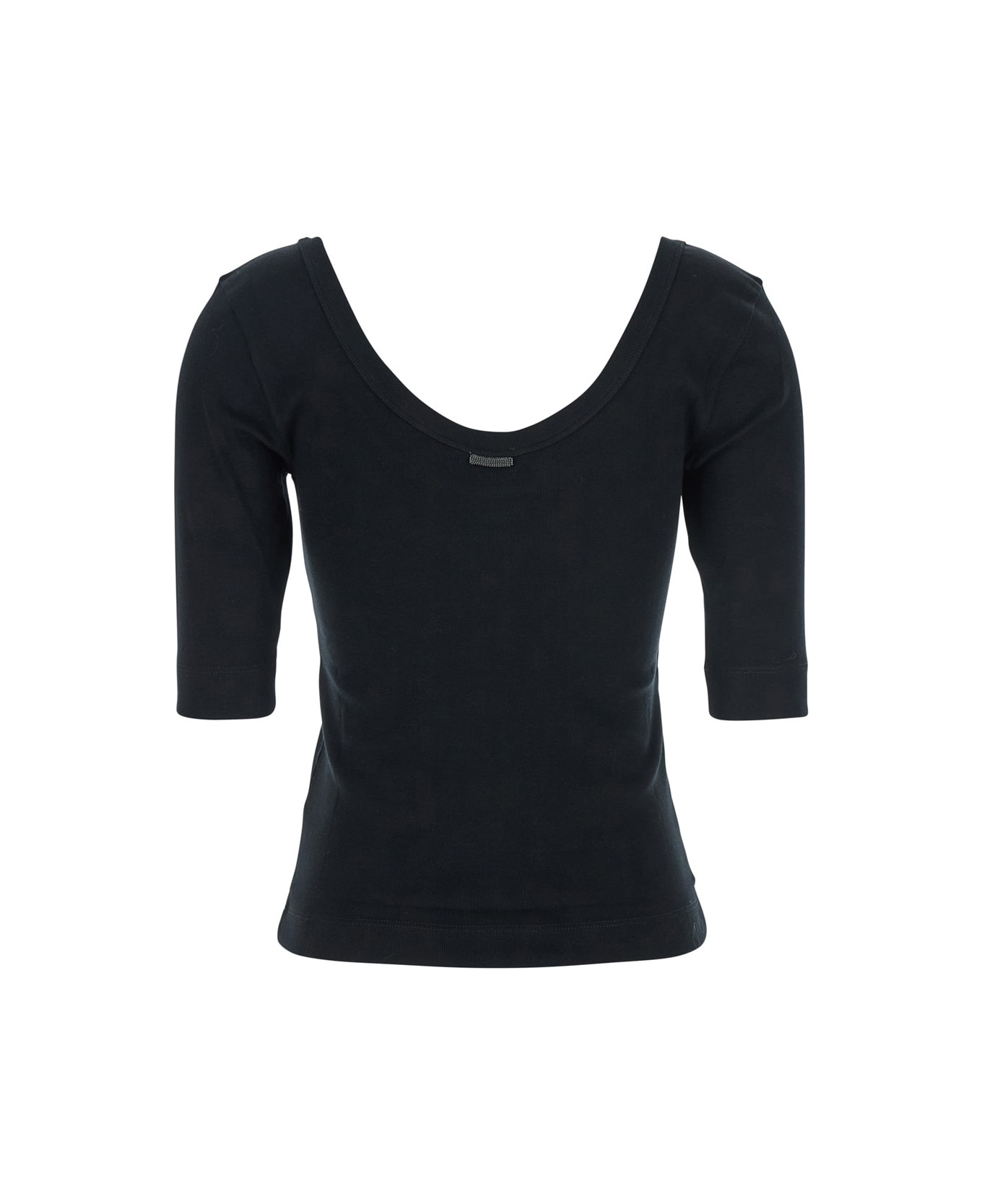 Black U-neck T-shirt With Back Monil Detail In Cotton Woman - 2