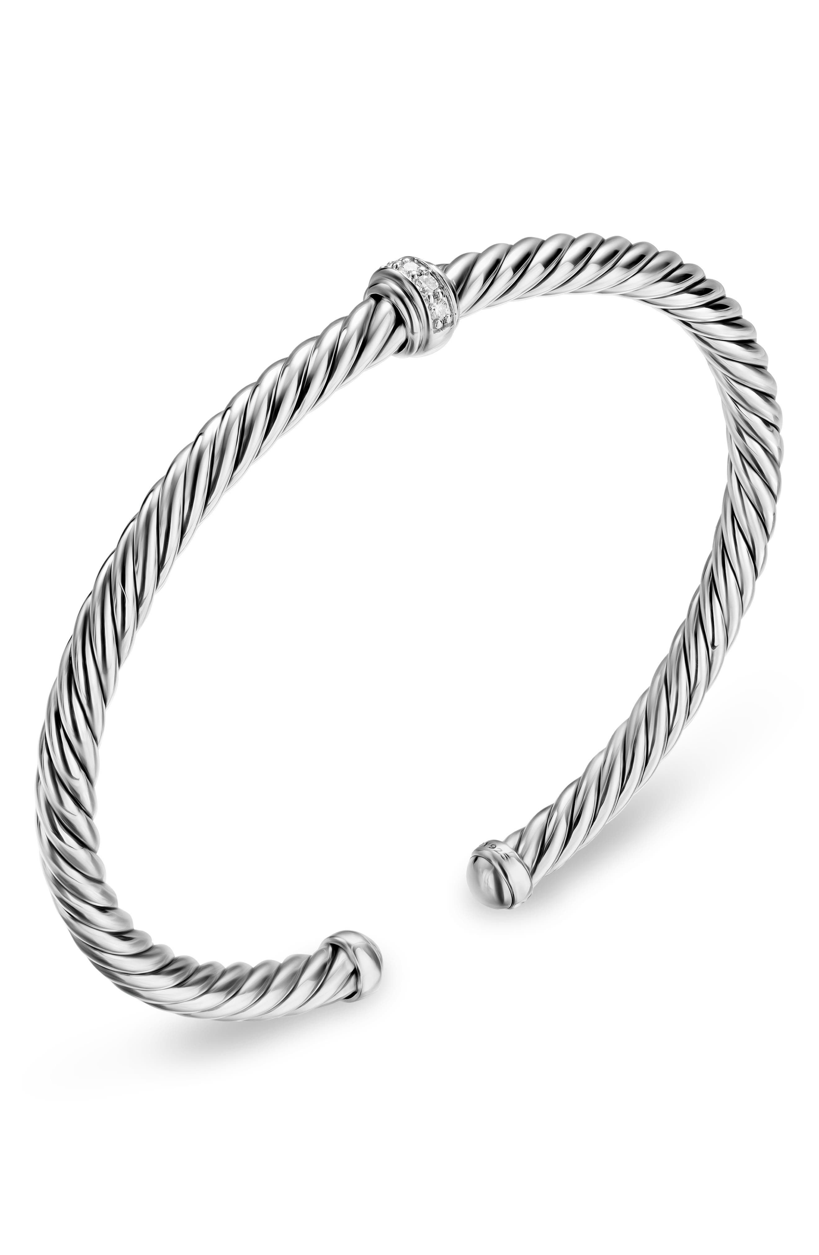 David Yurman Cable Flex Station Bracelet in Sterling Silver with Diamonds, 4mm at Nordstrom - 6