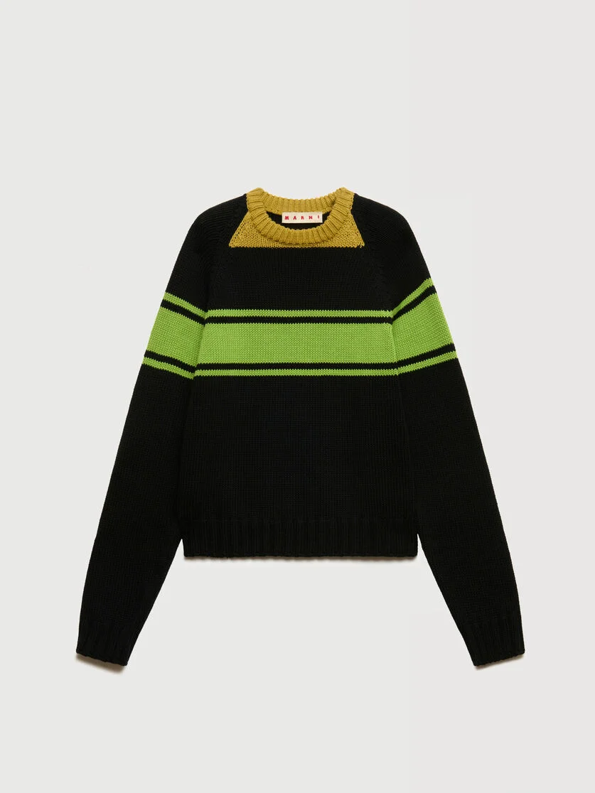 BLACK COTTON JUMPER WITH CONTRAST NECK - 1