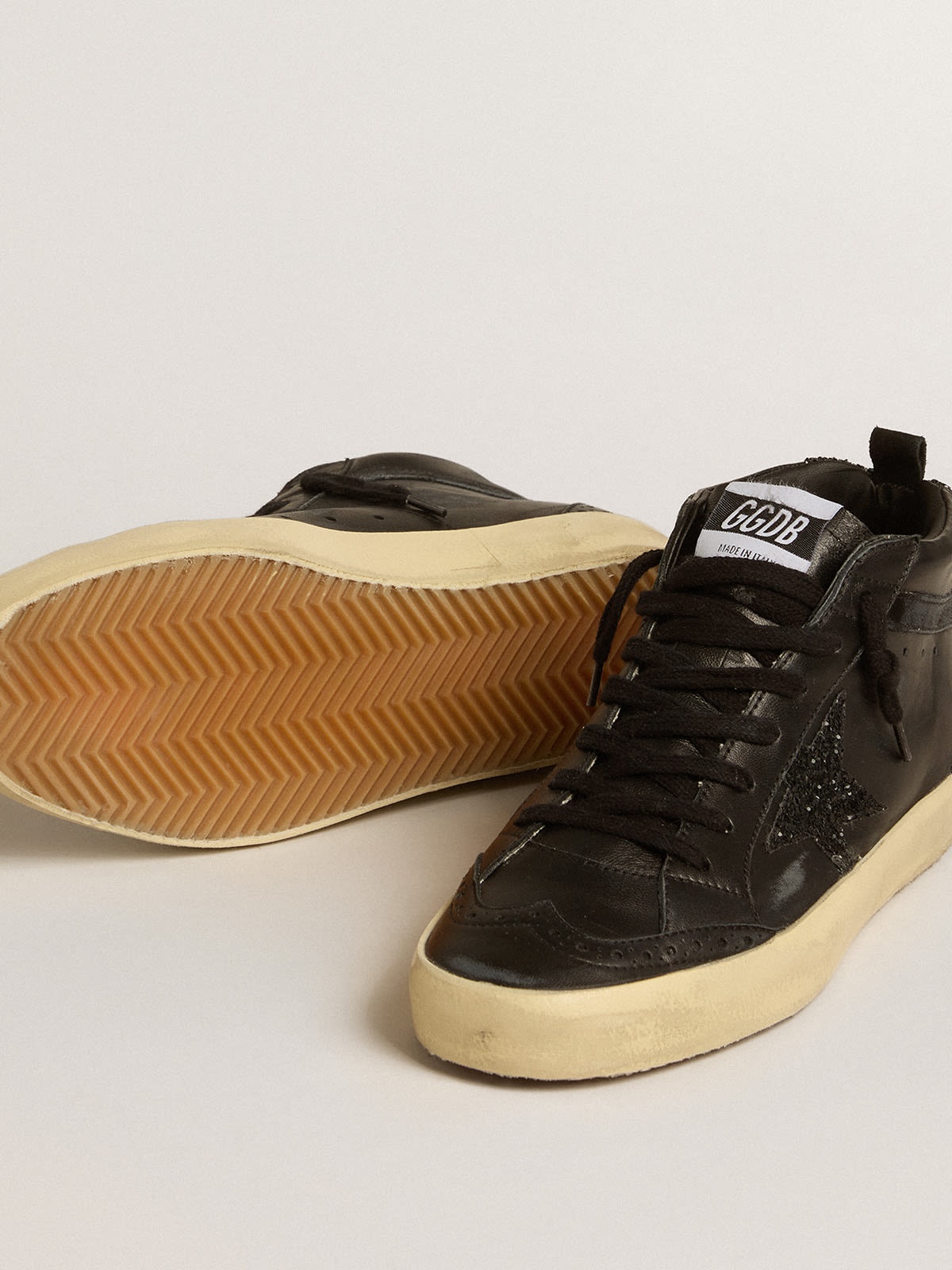 Mid Star in black nappa with black glitter star and suede flash - 3