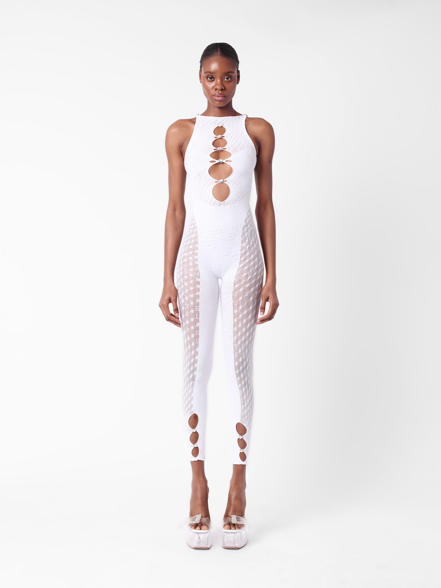 RHINESTONED JANICE JUMPSUIT OPTIC WHITE - 2