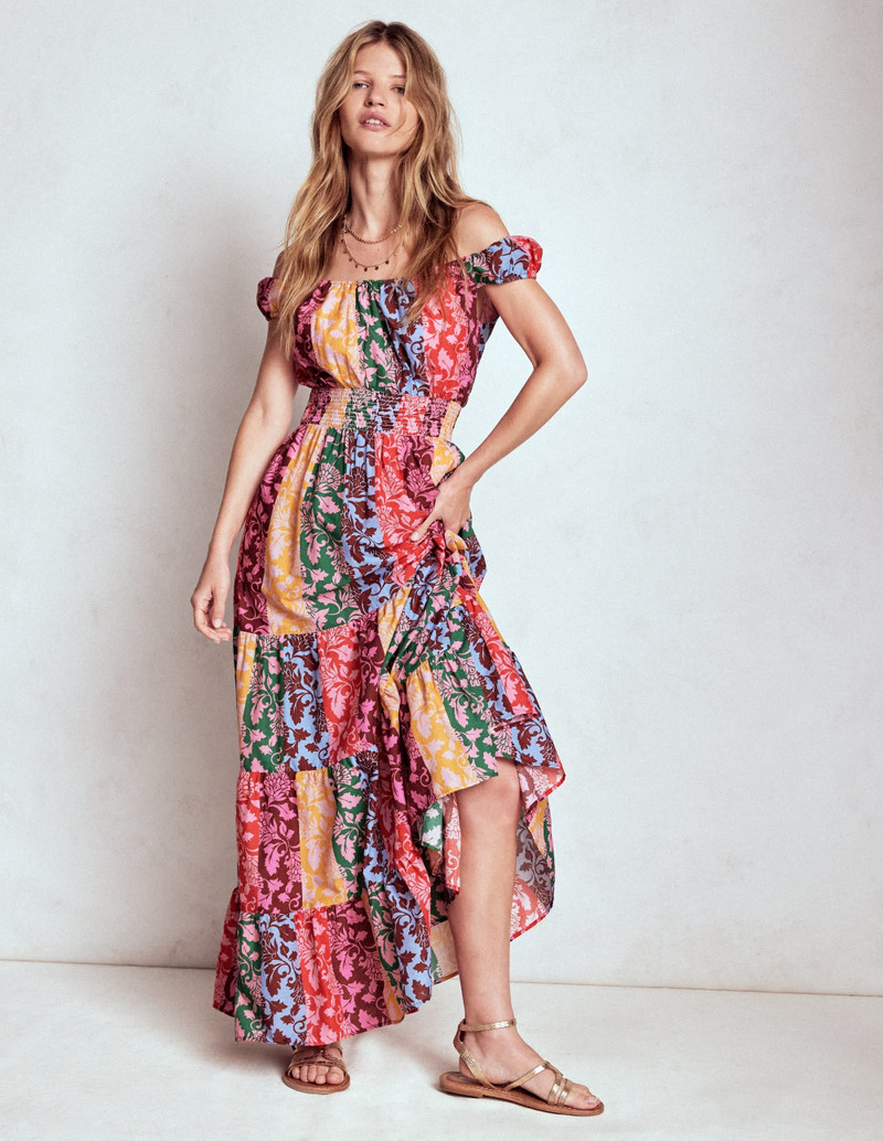 Scoop Cotton Tiered Dress-Multi, Ornate Vine 5