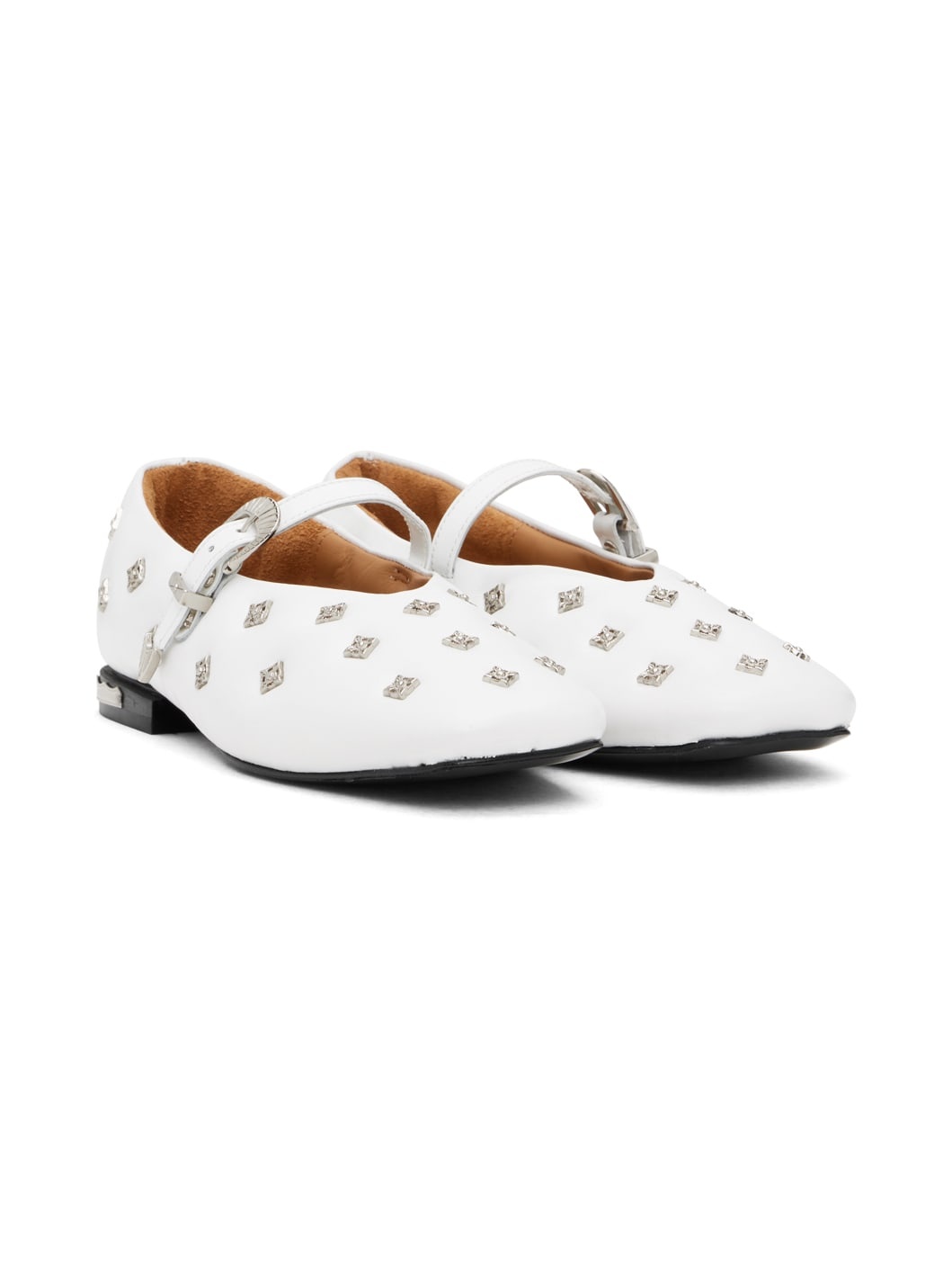 White Soft Leather Mary Jane Ballerina Flats - 4