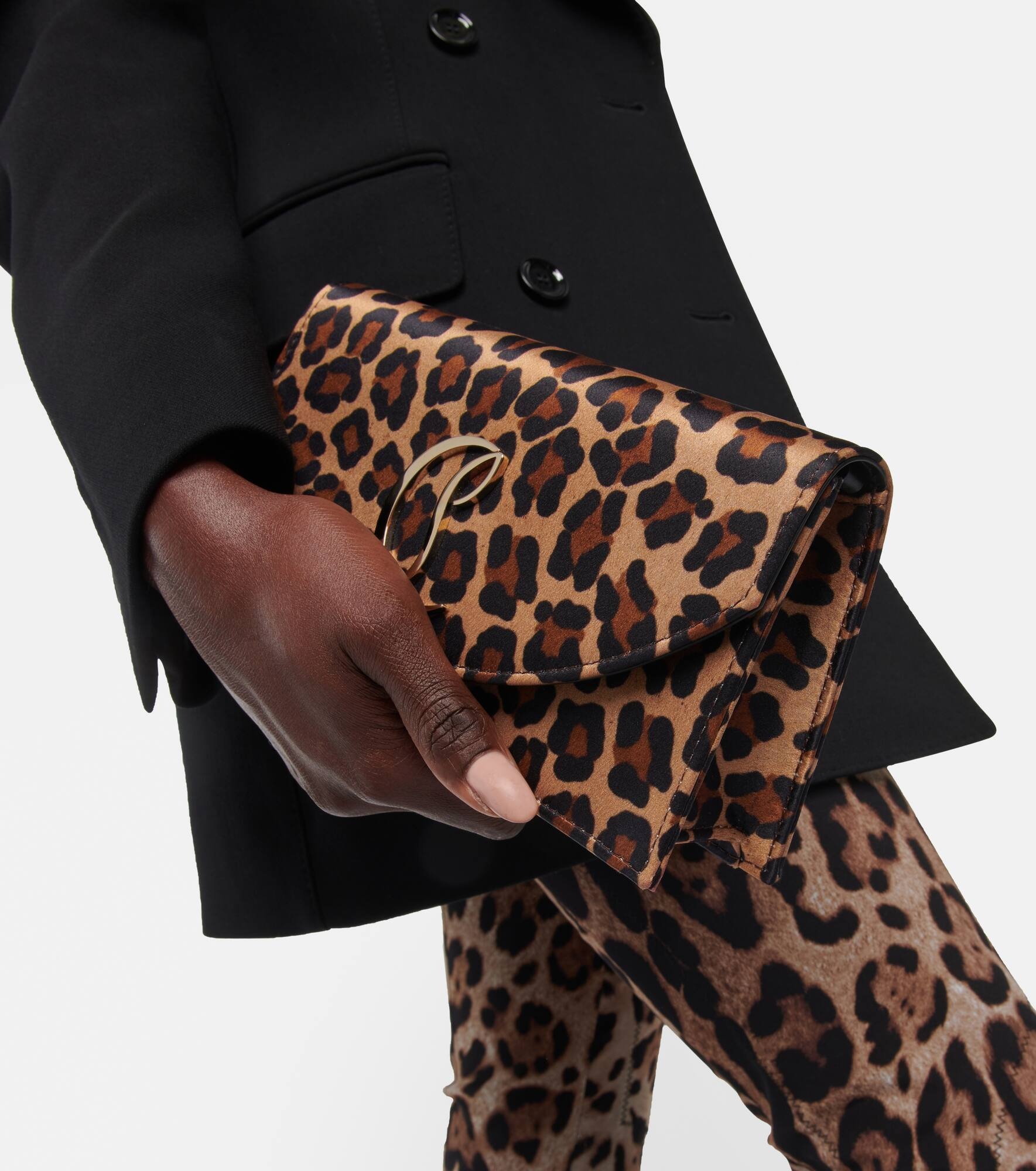 Loubi54 leopard-print satin clutch - 7