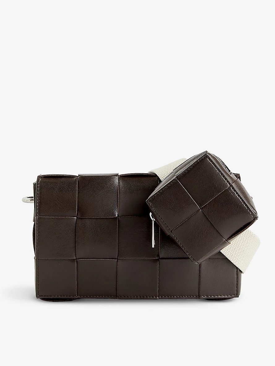 Intrecciato-weave leather cross-body bag - 1