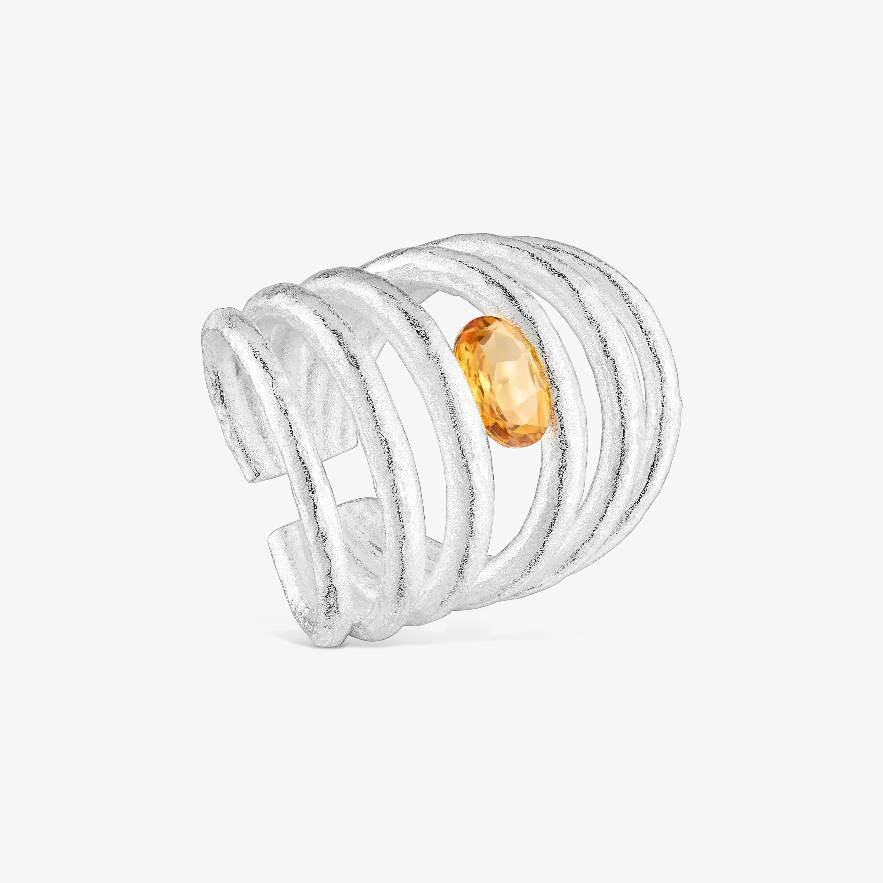 Silver and citrine open Ring Duna - 1
