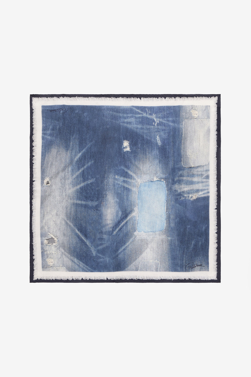 Silk Scarf with Denim Patchwork Print 1