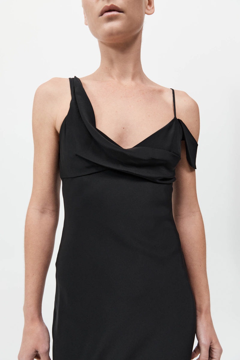 Silk Drape Dress - Black - 4
