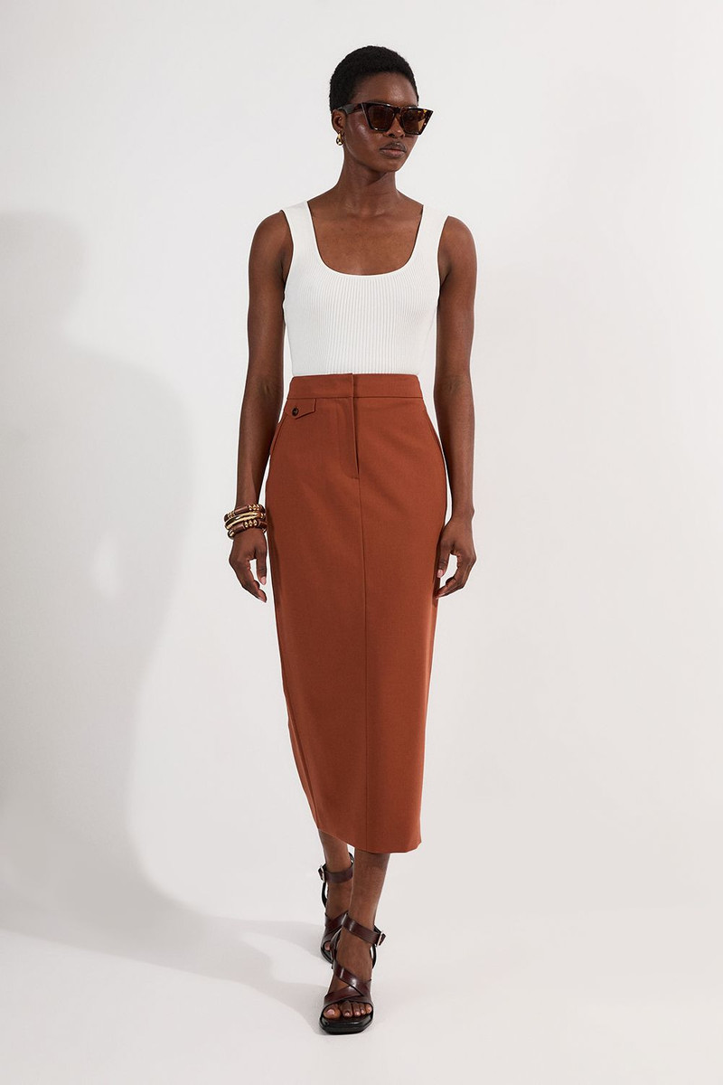 Tailored Twill Essential Pencil Maxi Skirt 1