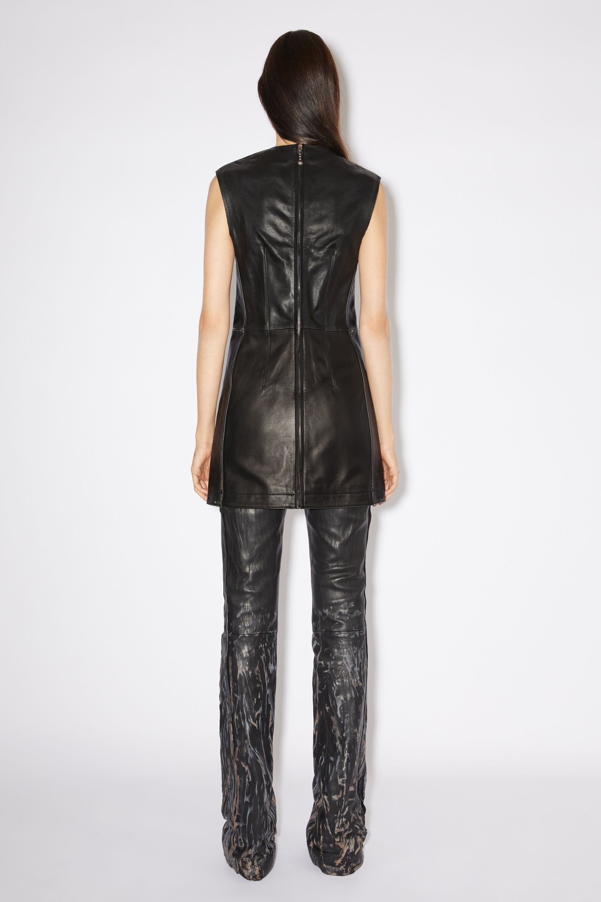 Sleeveless leather dress - Black - 3