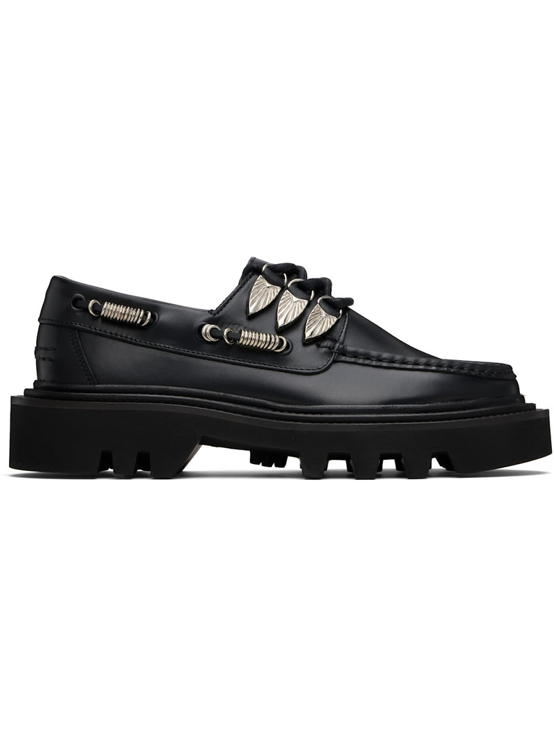 Black Hard Leather Boat Shoes 1