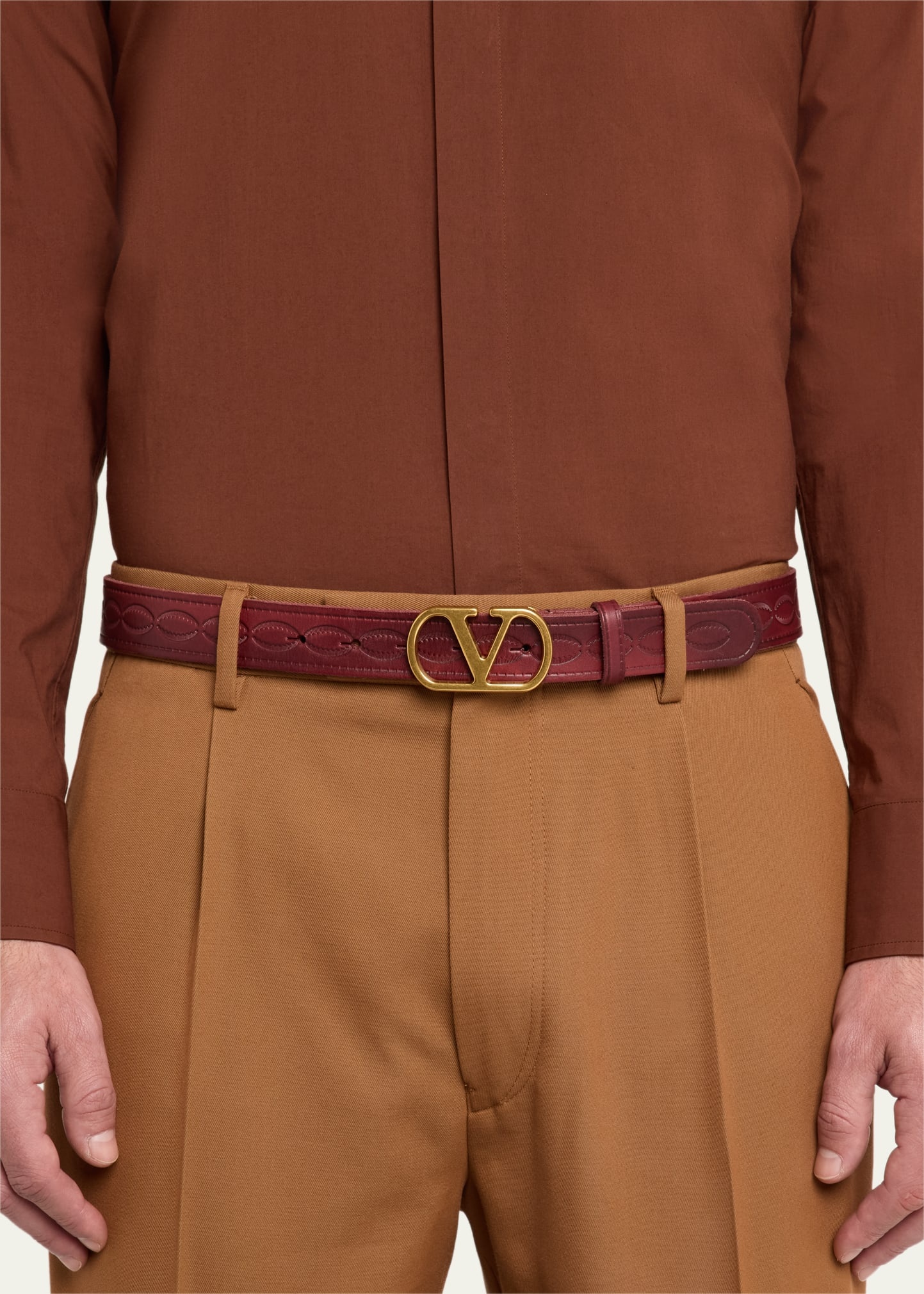 Men's Leather V Logo Buckle Belt - 2
