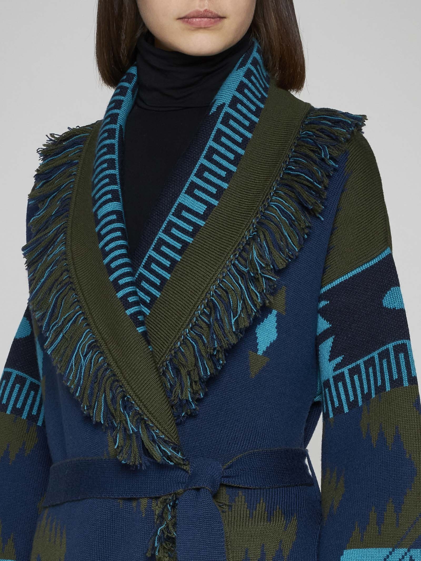 【ALANUI】fringed wool and cotton-blend jacquard コート ALANUI The Explosion of Nature fringed wool and cotton-blend