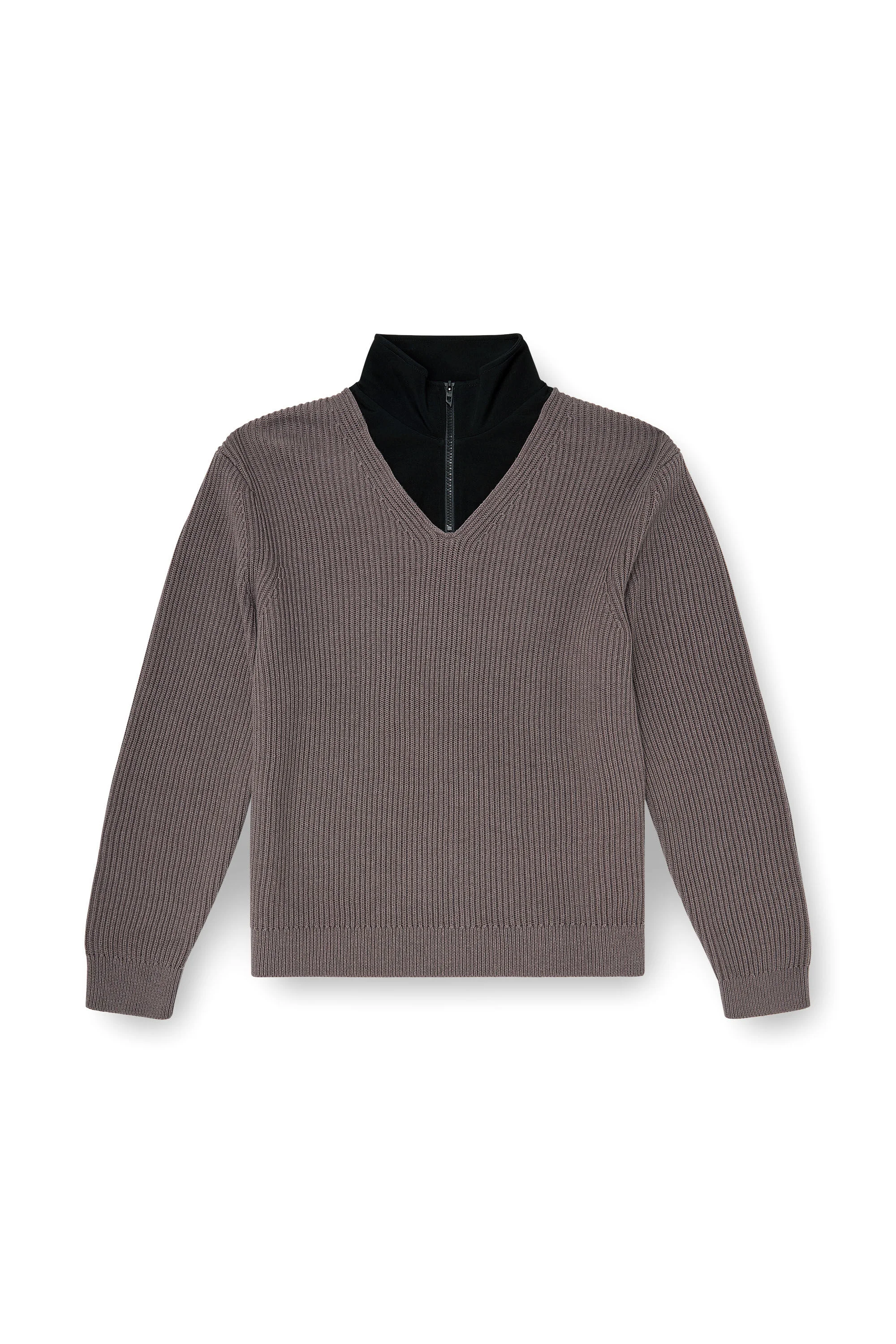 HALF-ZIP SWEATER WITH LAYERED NECKLINE - 1