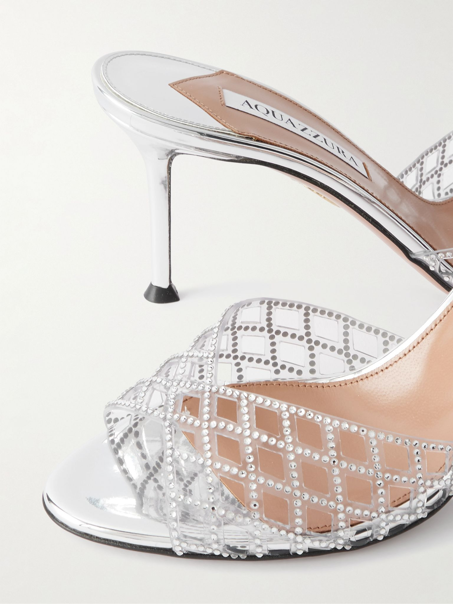 Lumiere crystal-embellished cutout PVC mules Silver - 4