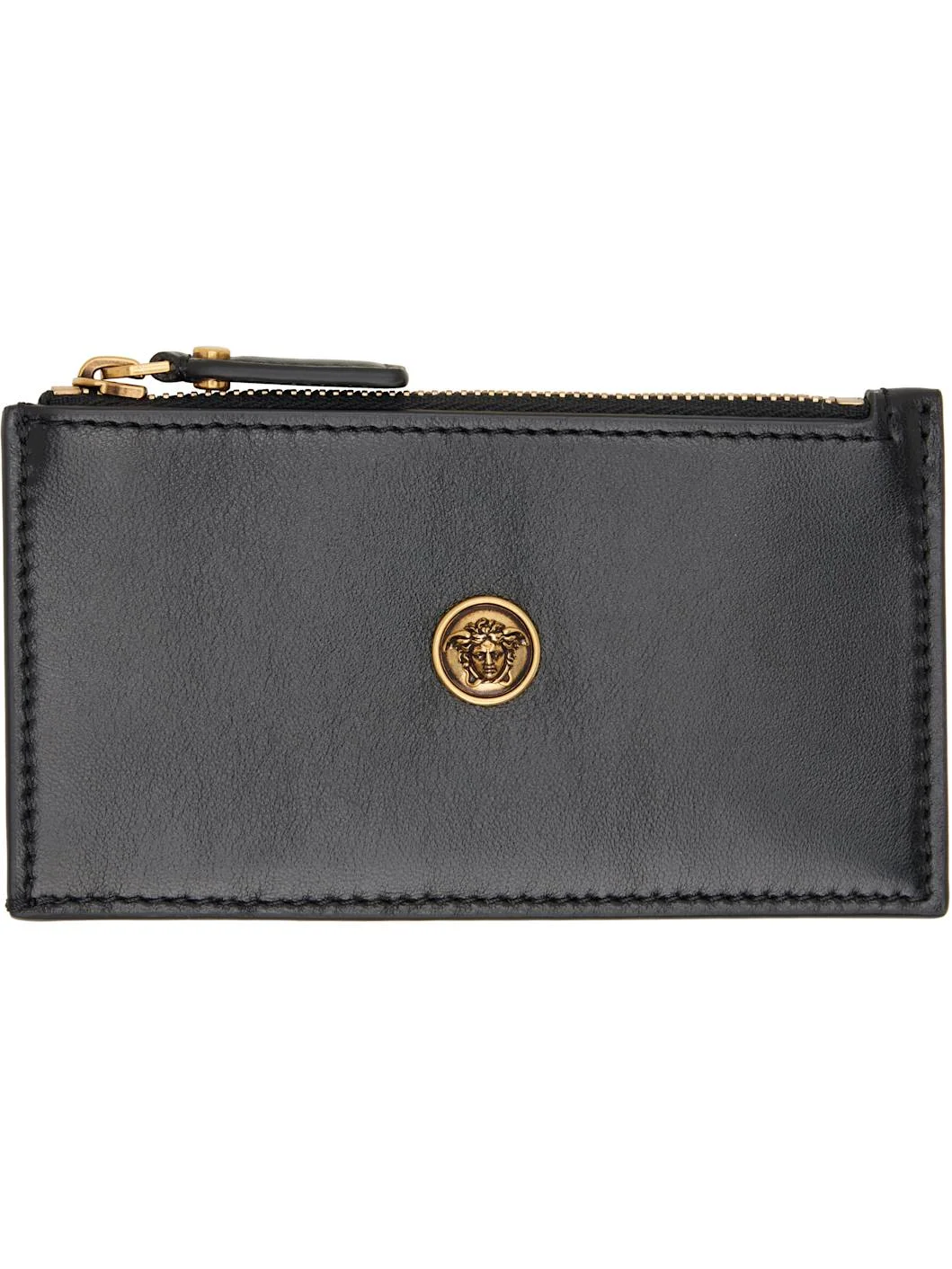 Black Emblème Leather Zip Card Holder - 1