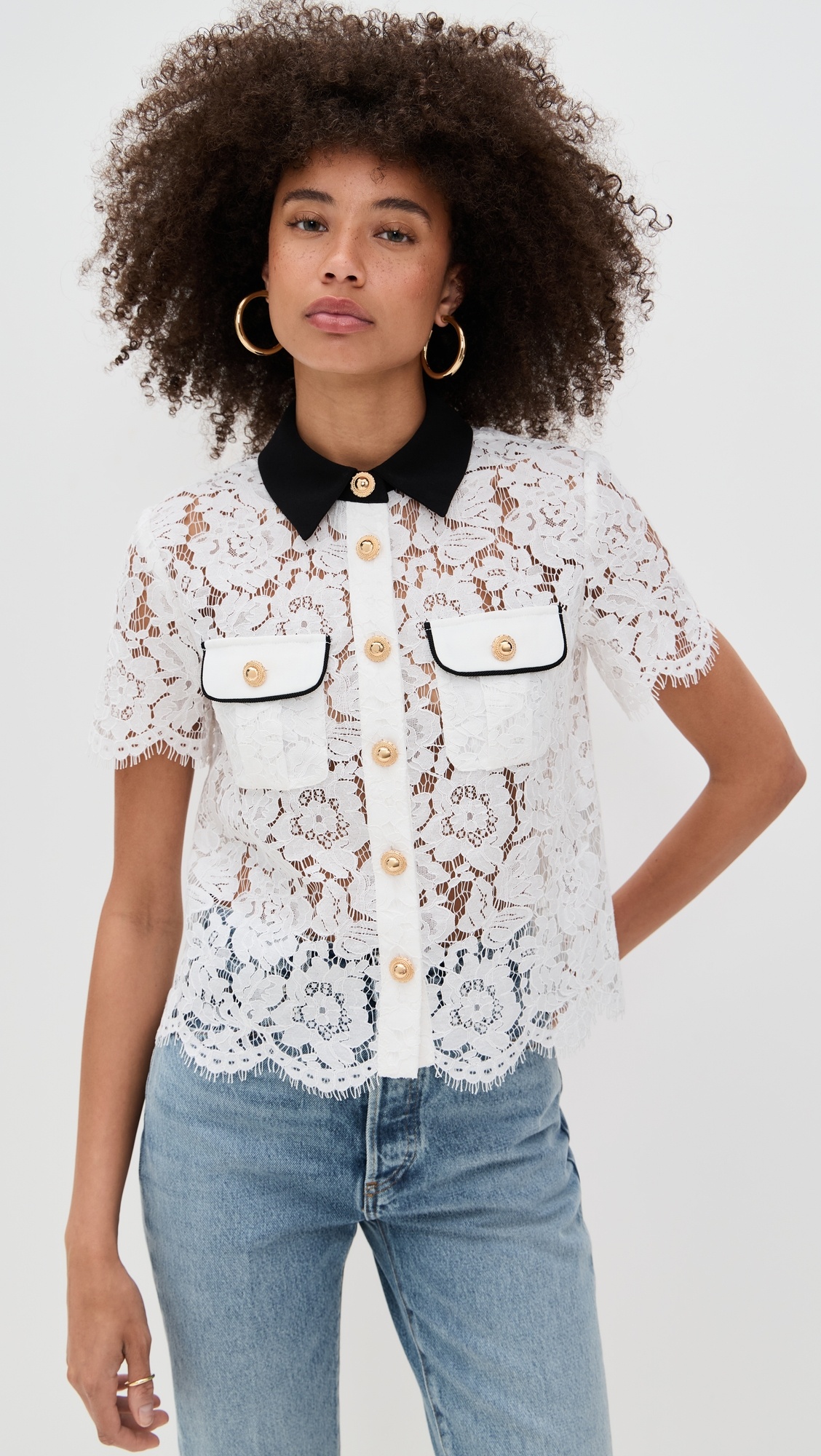 White Lace Contrast Collar Top - 6