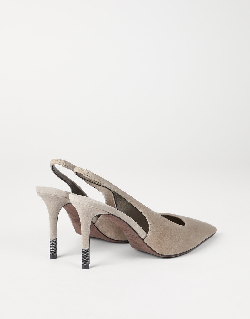 Brunello Cucinelli Suede slingback heels with monili outlook