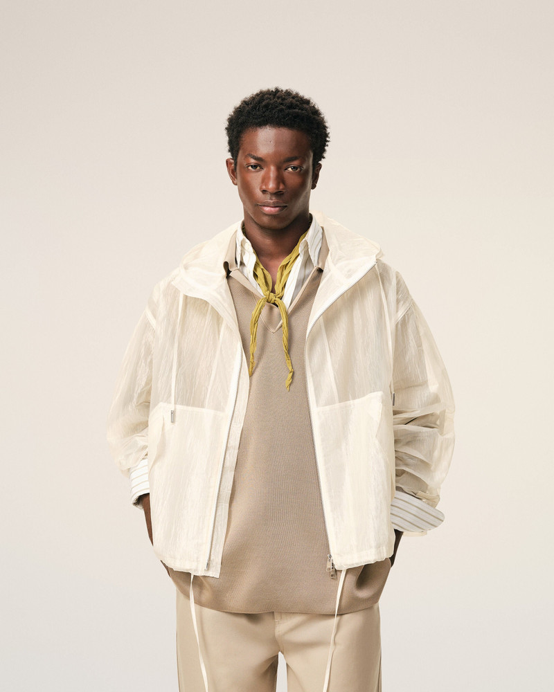 WHITE NYLON ZIPPED WINDBREAKER 3