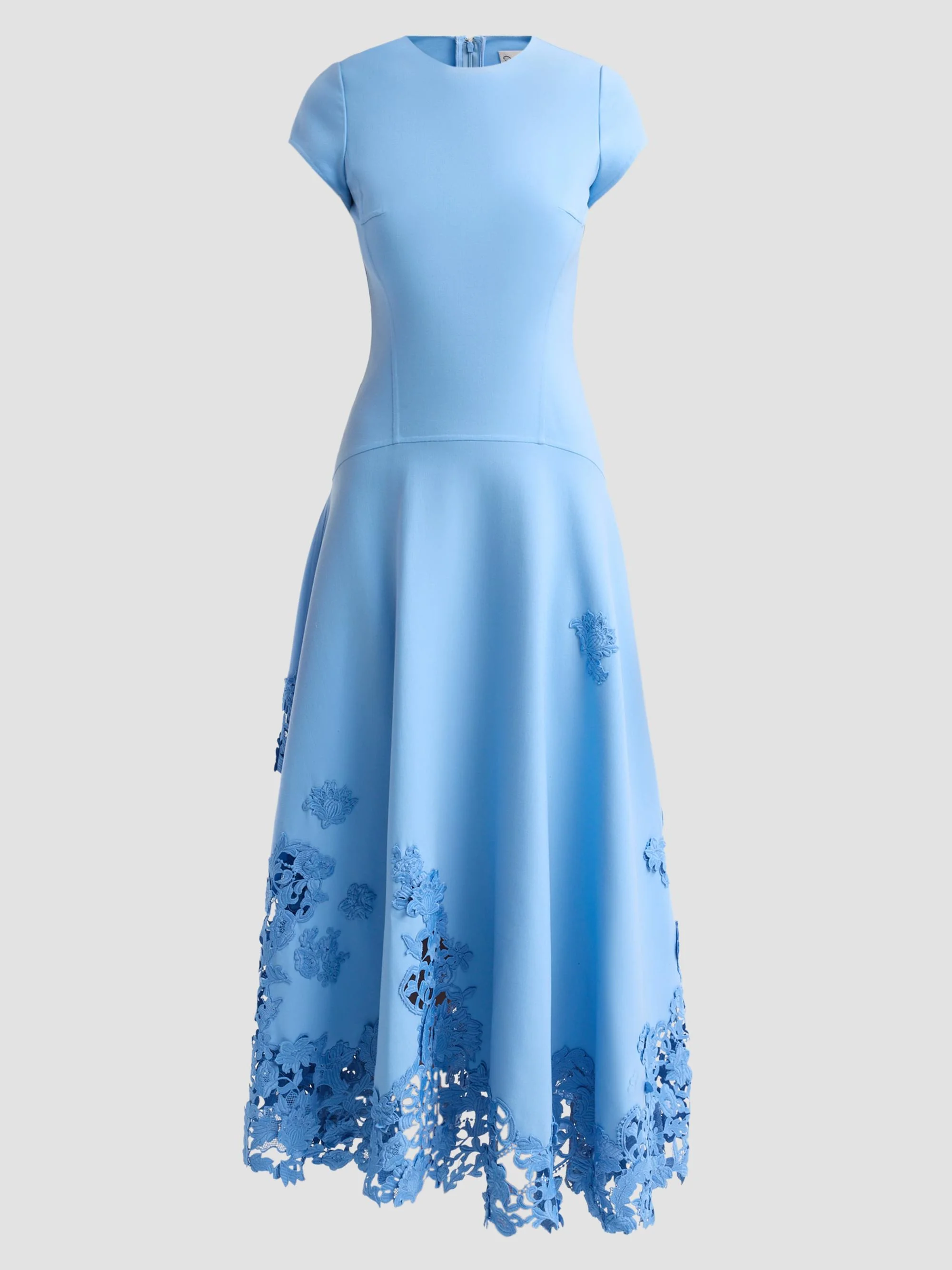 Women's 3D Guipure Virgin Wool-Blend Day Dress - Talc Blue - 1
