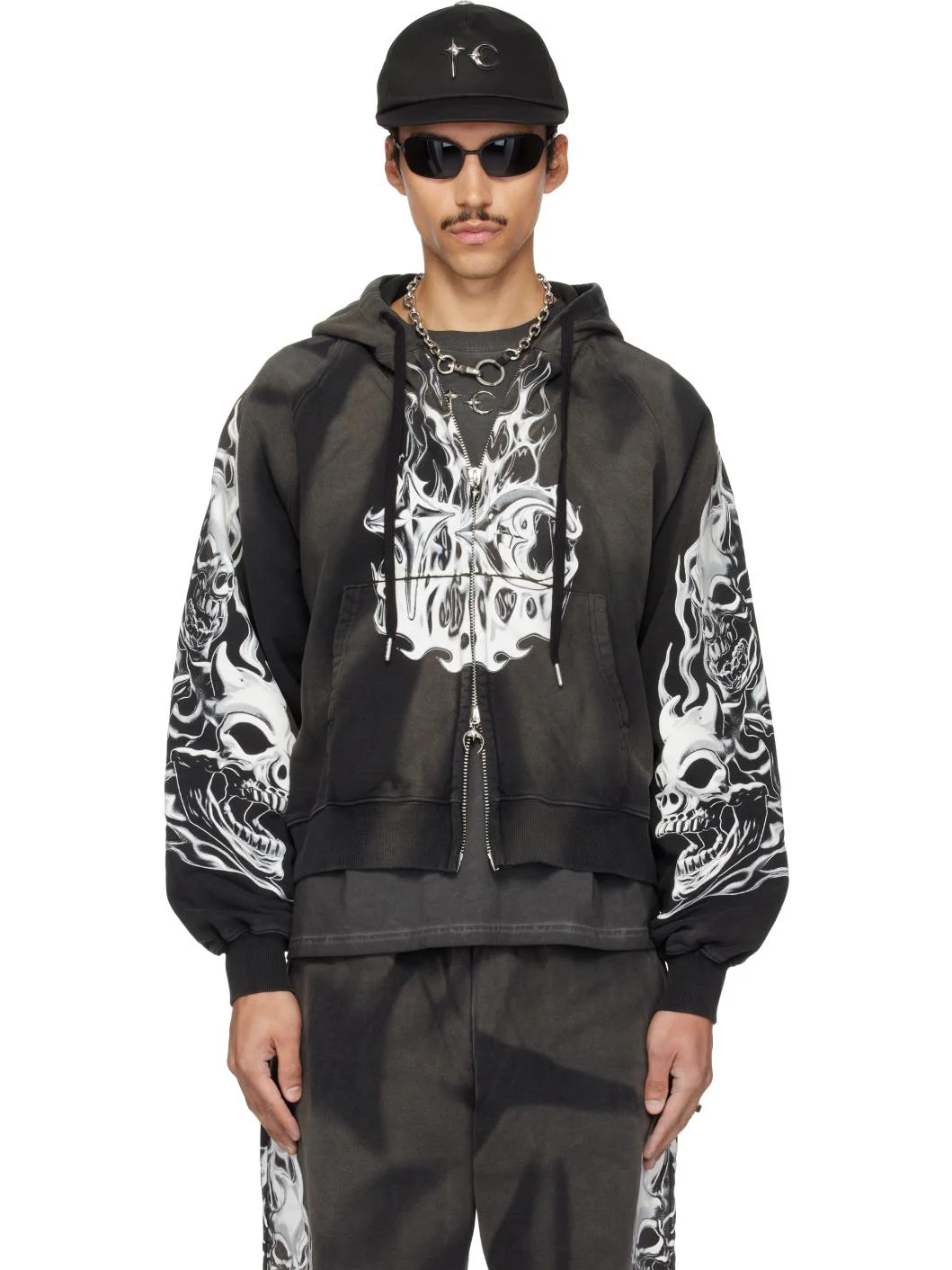 Black Six Riding Skull Zip-Up Hoodie - 1