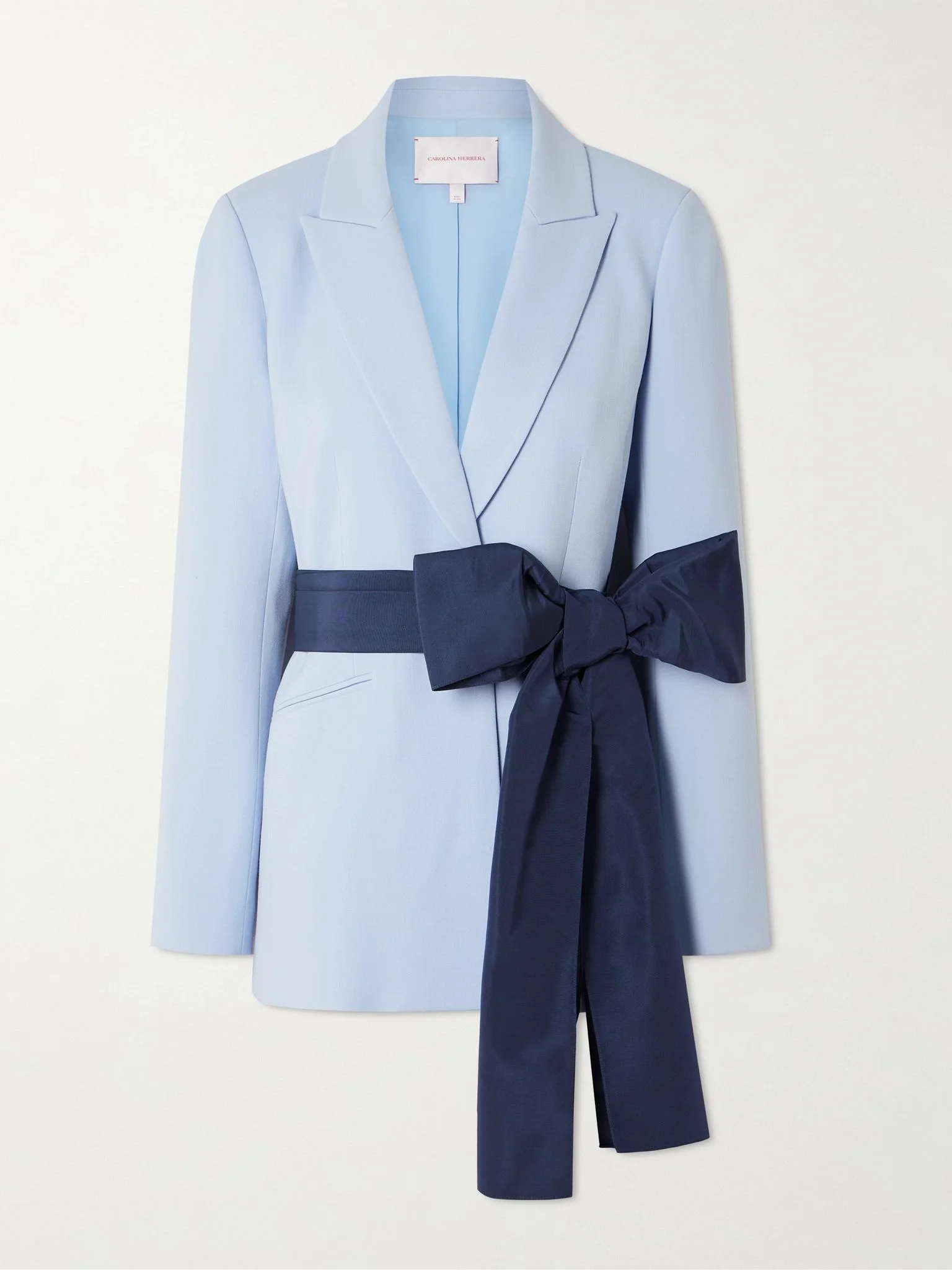 Belted wool-blend crepe blazer Blue - 1