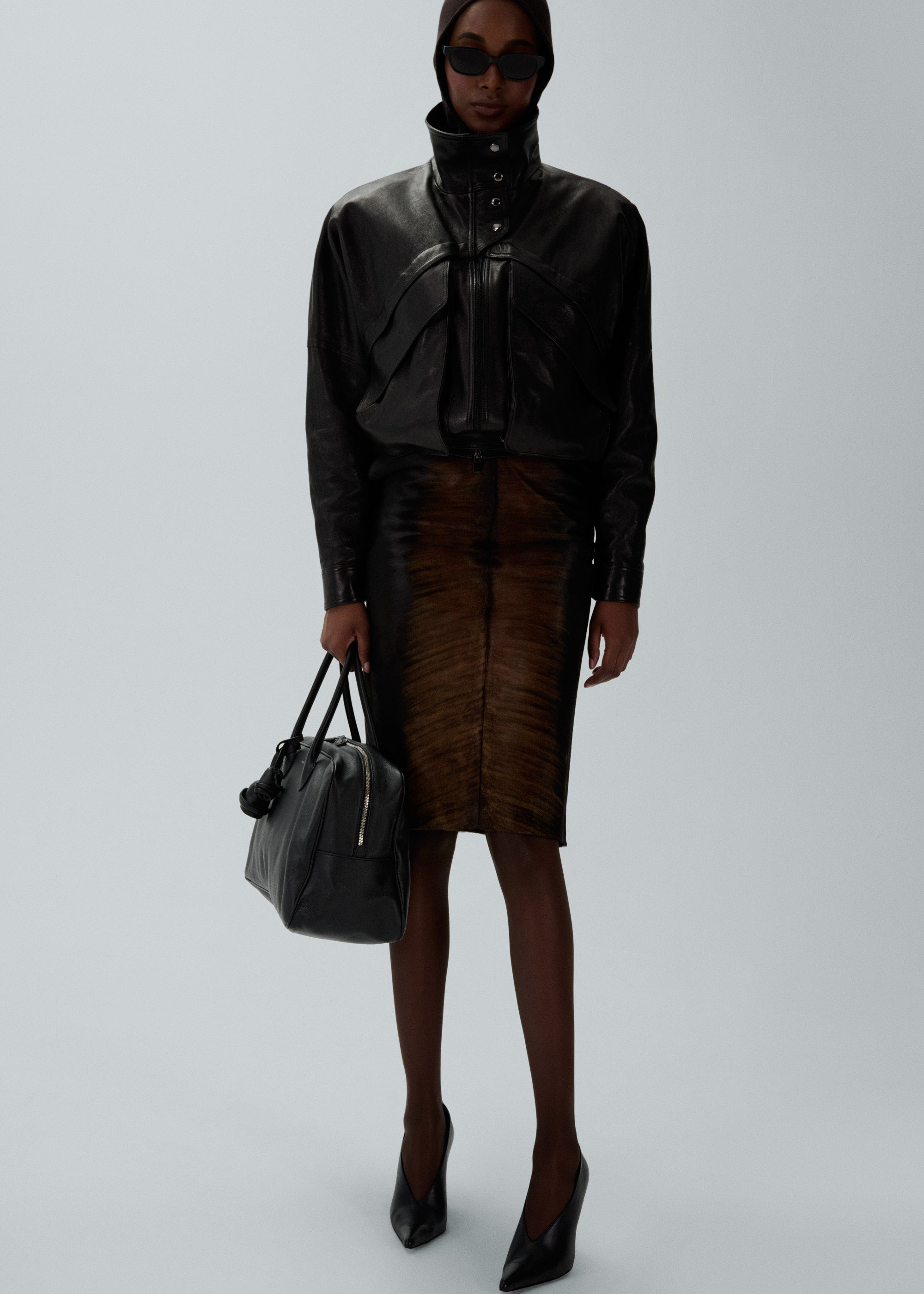Pony hair leather midi skirt in brown - 3