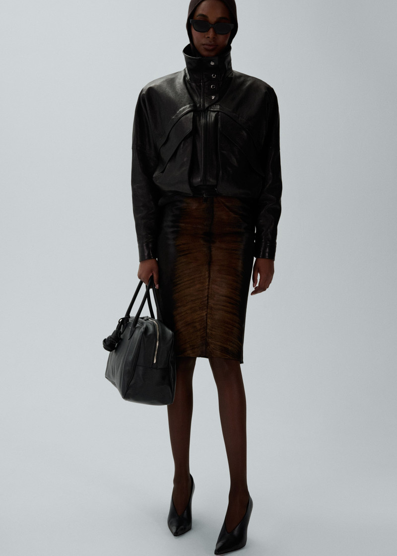 MAGDA BUTRYM Pony hair leather midi skirt in brown outlook