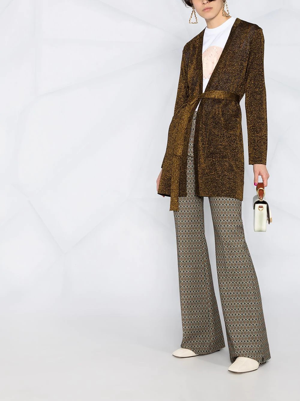 metallic-thread belted coat - 2