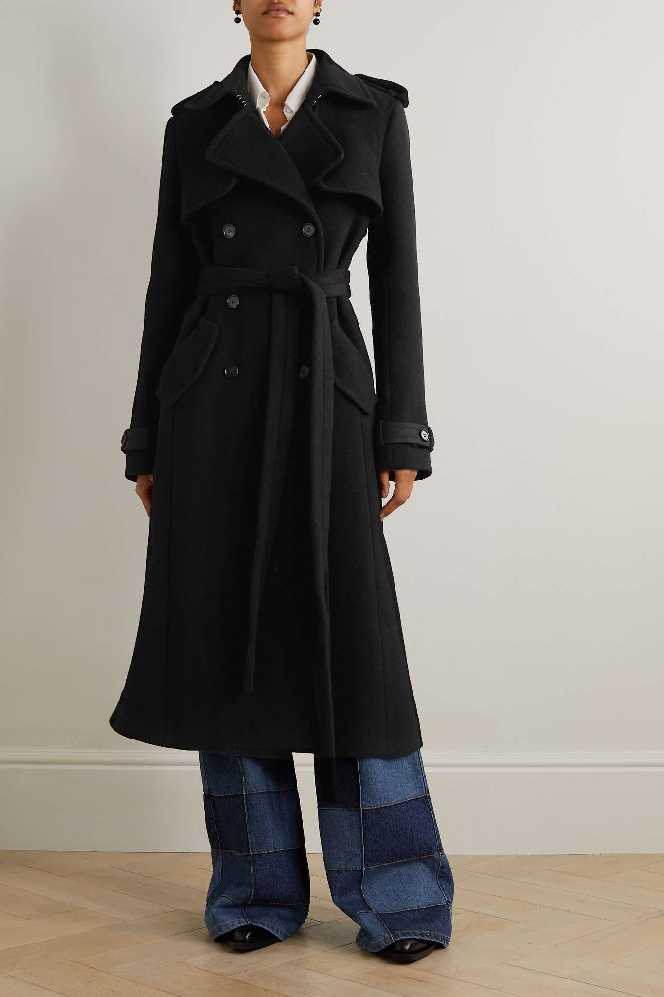 Belted double-breasted wool-blend trench coat - 3