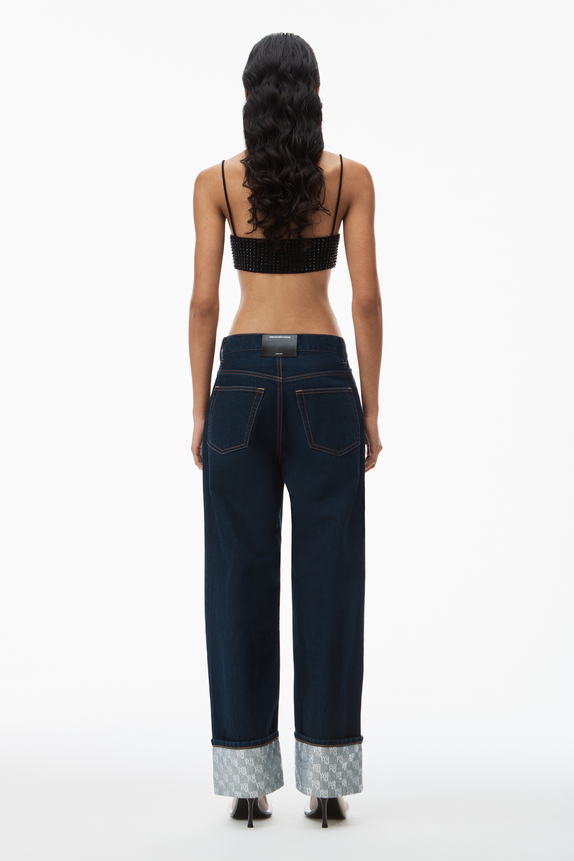 hotfix crystal cuff straight jean in denim - 5