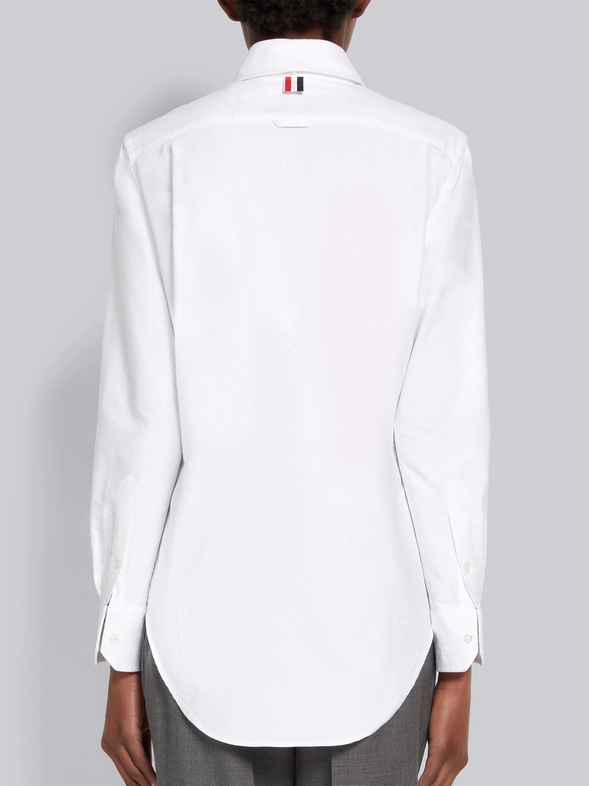 White Oxford Tonal Mrs. Thom Icon Satin Stitch Half Drop Embroidery Classic Round Collar Shirt - 4