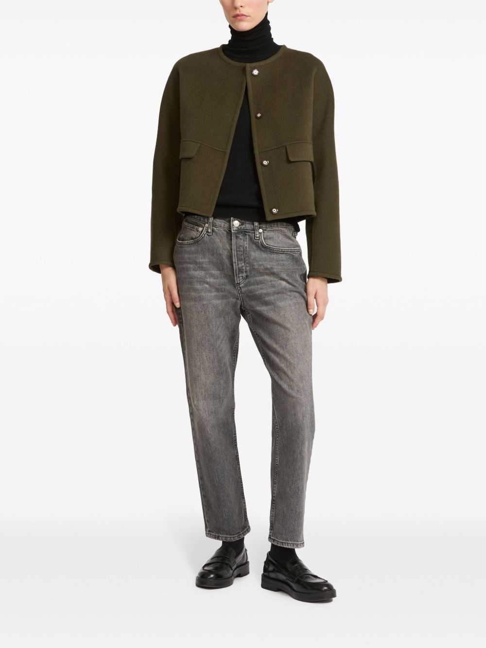 leather trim-detailing jacket - 2
